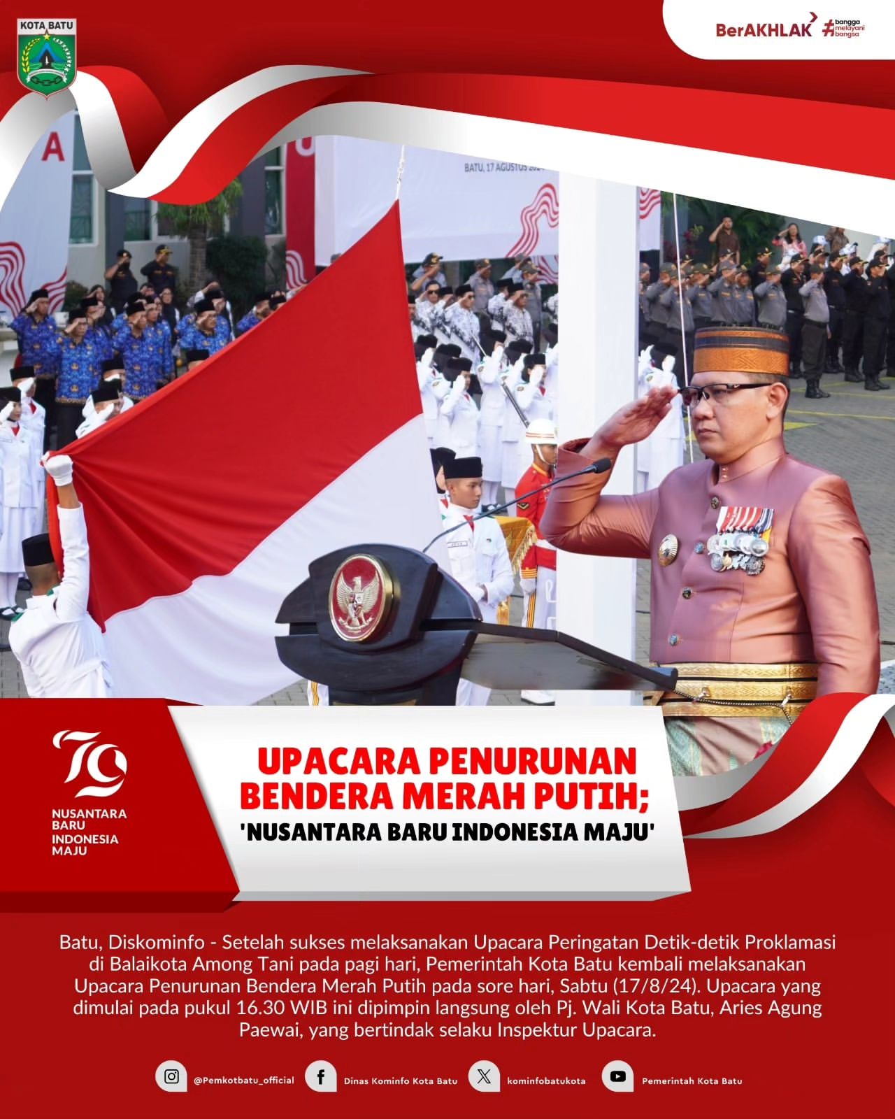 Upacara Penurunan Bendera Merah Putih di Kota Batu
