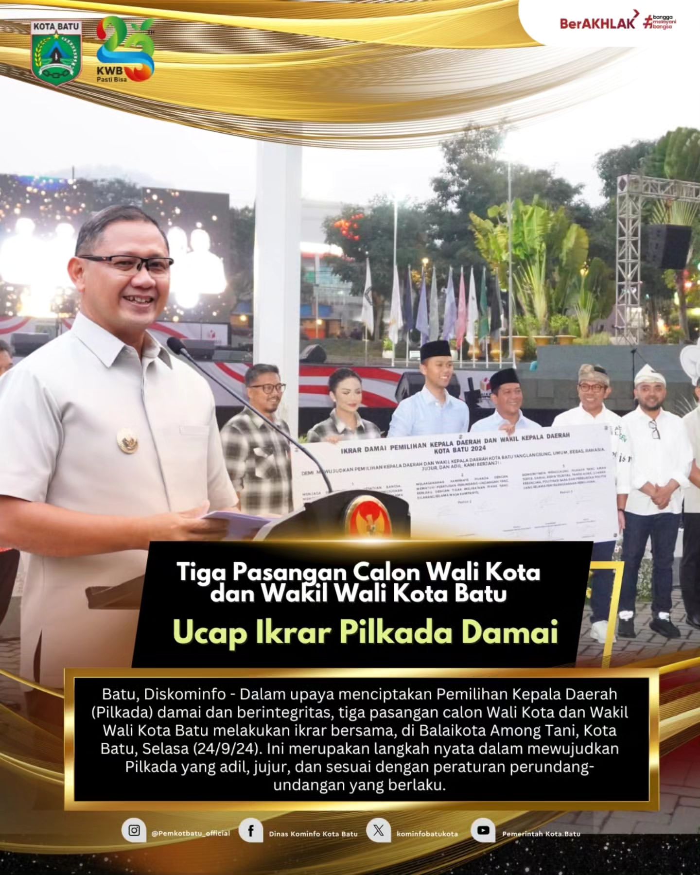 Tiga Pasangan Calon Wali Kota Batu Ikut Ikrar Pilkada Damai
