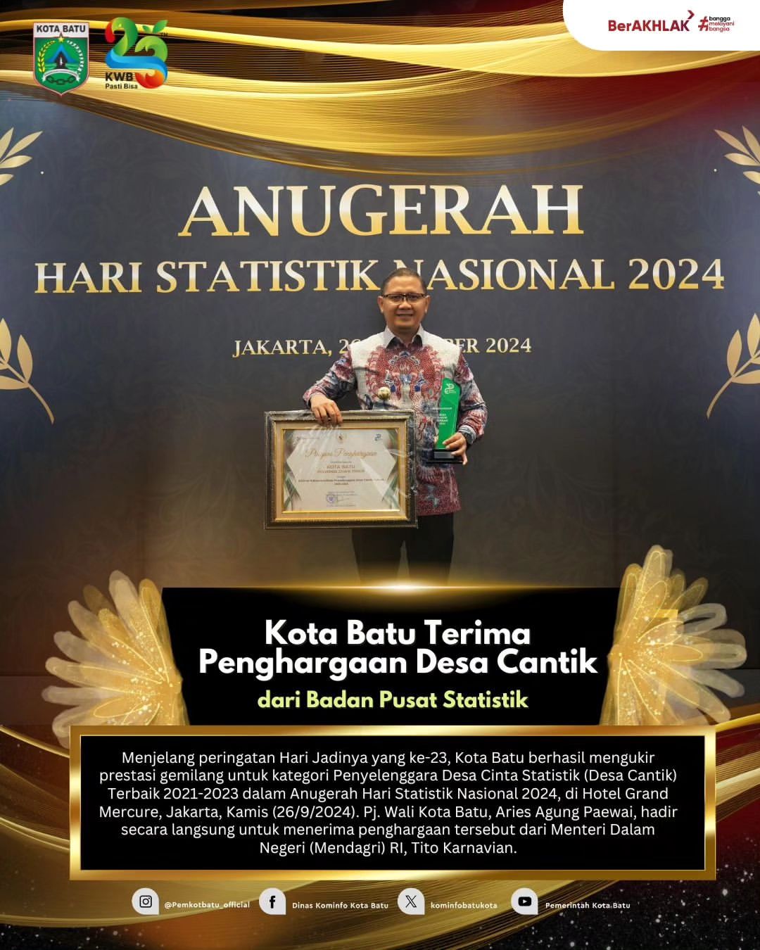 Kota Batu Raih Penghargaan Desa Cantik dari Badan Pusat Statistik