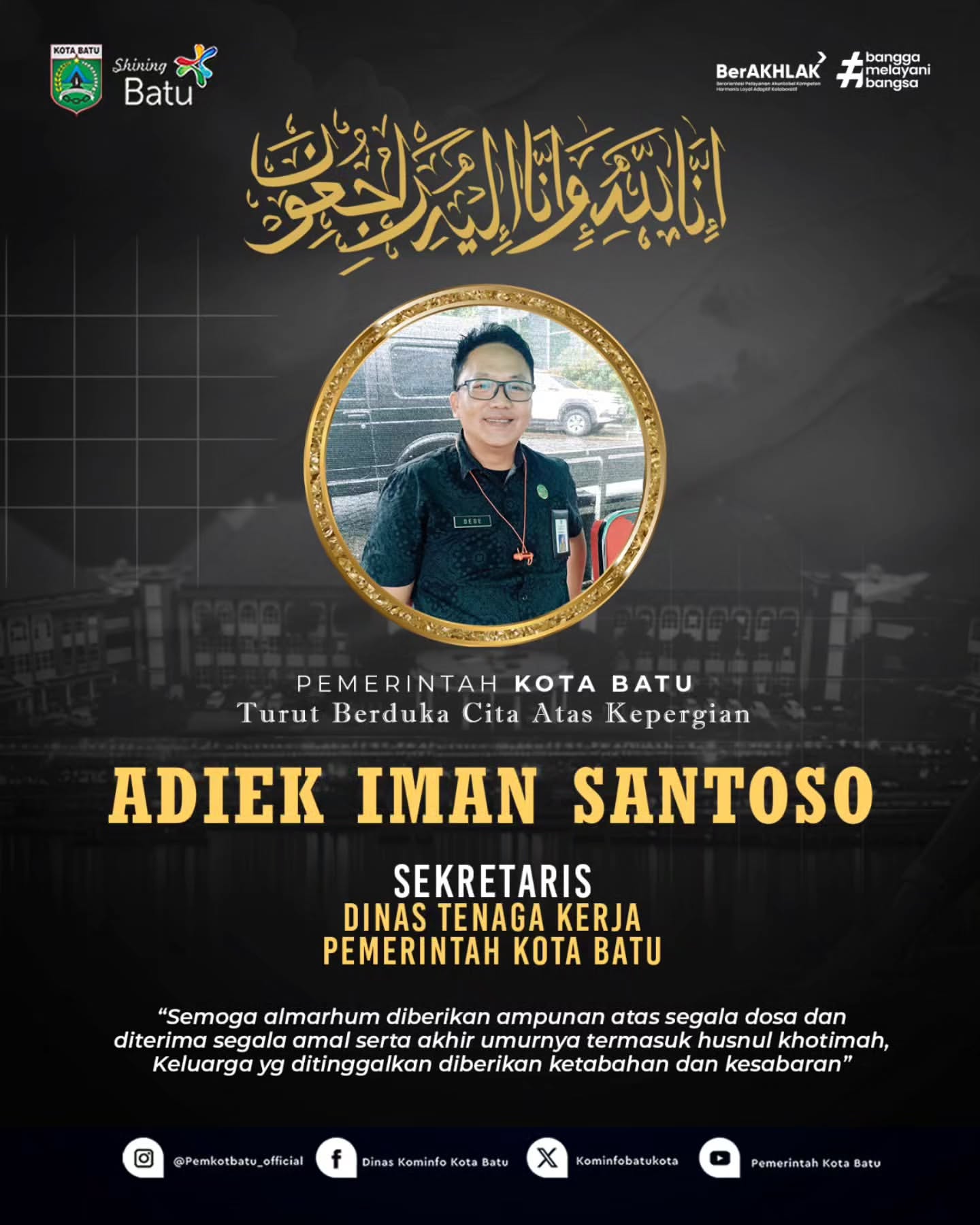 Pemerintah Kota Batu Berduka Cita atas Berpulangnya Bapak Adiek Iman Santoso