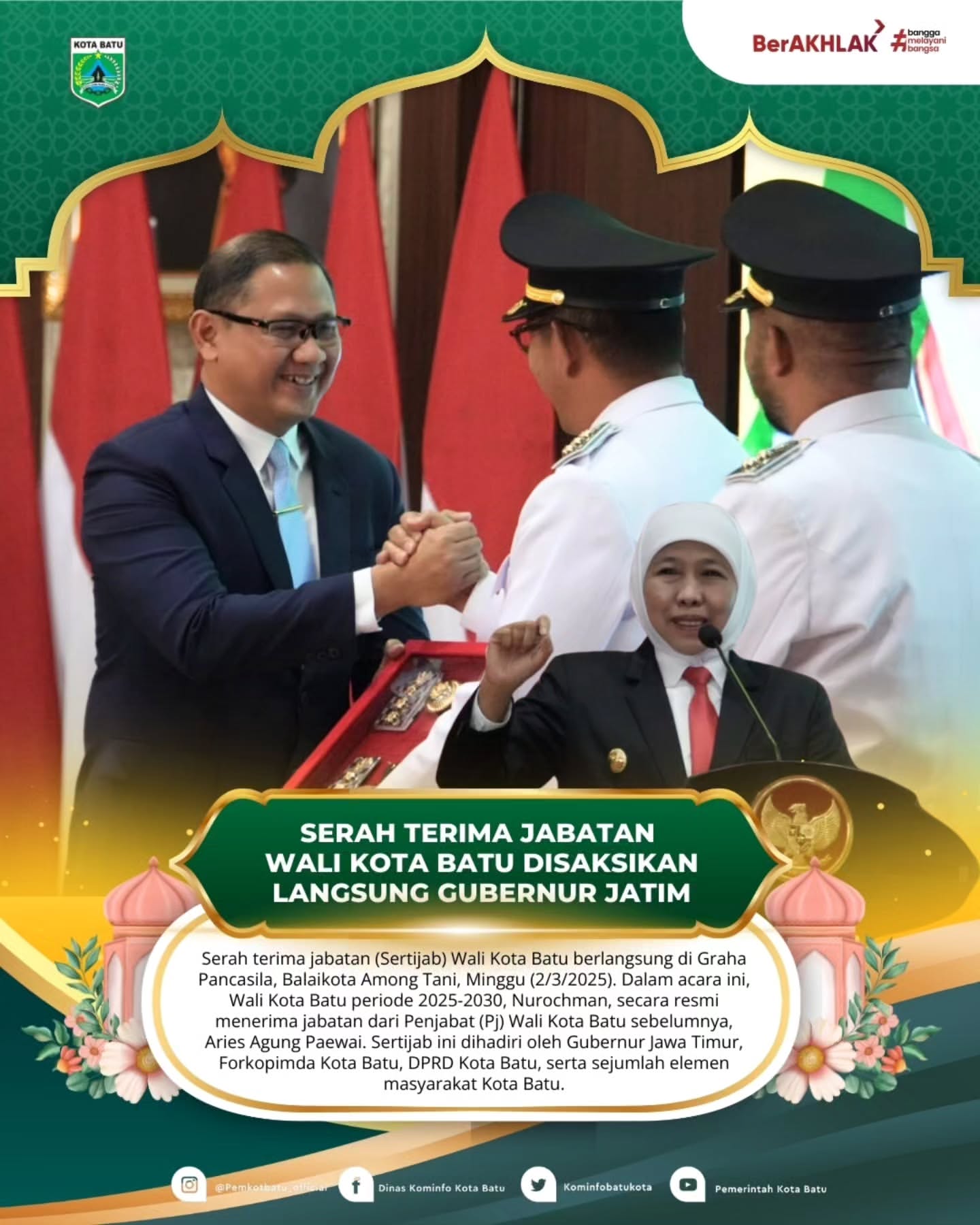 Resmi! Nurochman Dilantik Sebagai Wali Kota Batu