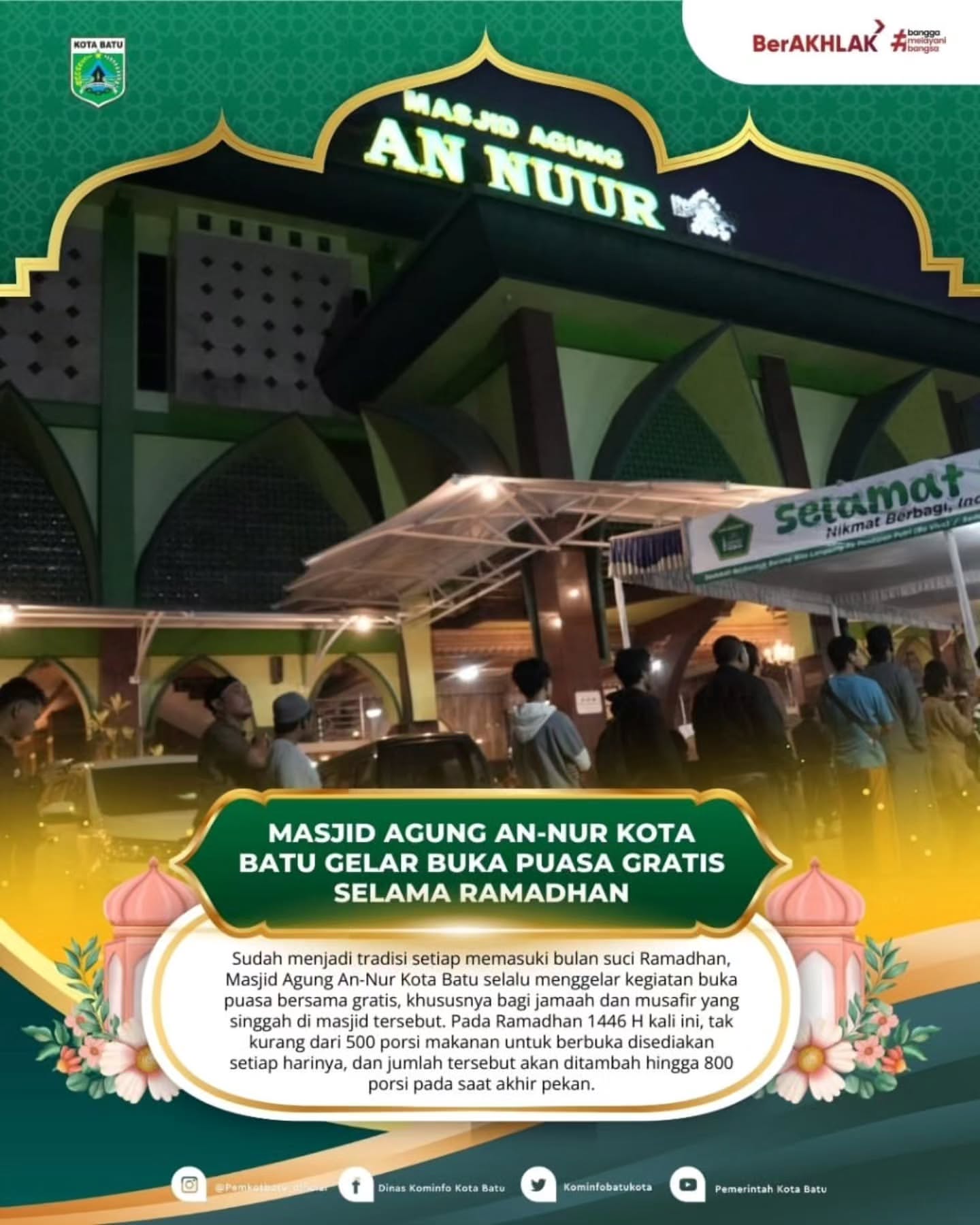 Masjid Agung An-Nur Kota Batu Gelar Buka Puasa Gratis Setiap Hari di Ramadhan