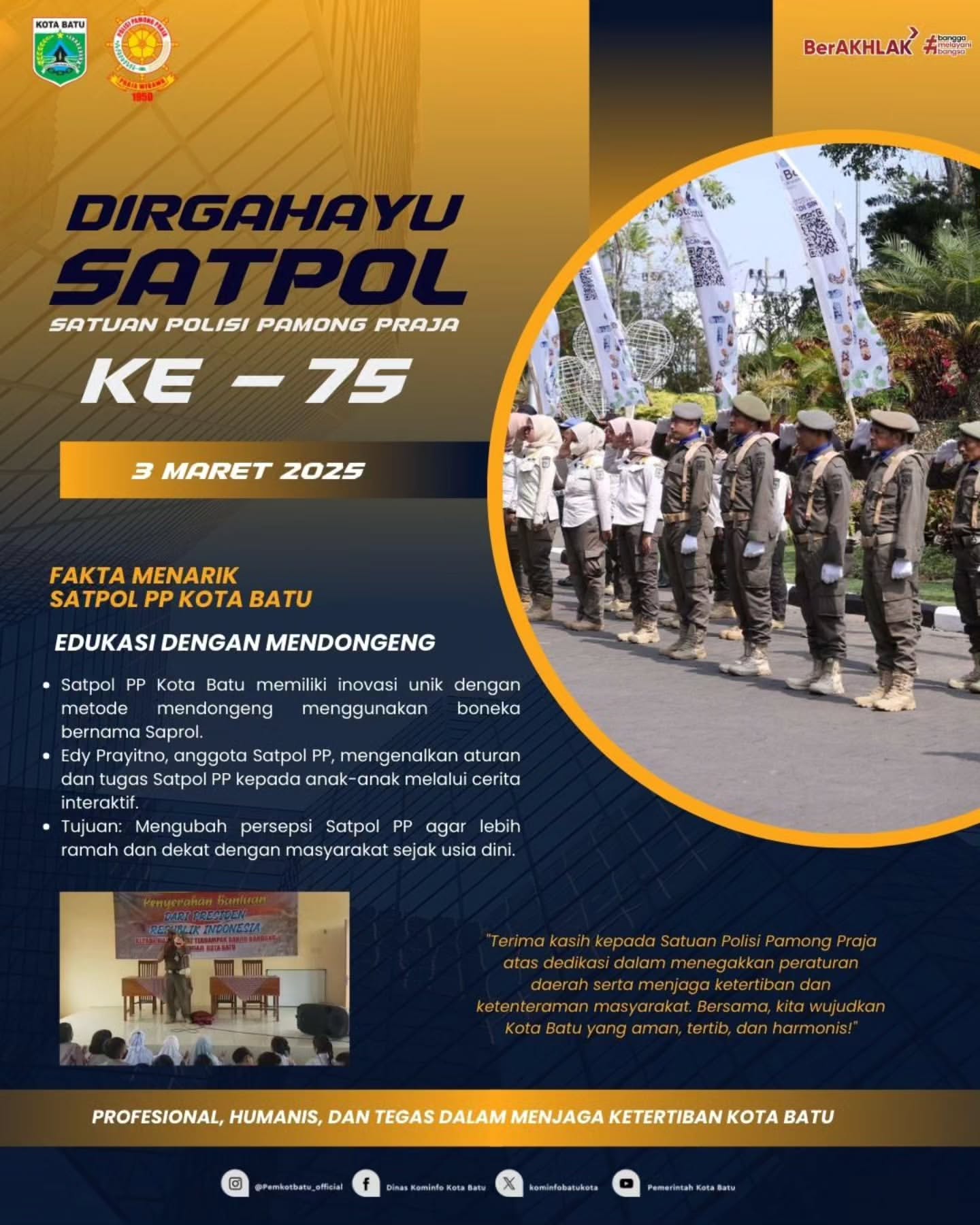 Satpol PP Rayakan Ulang Tahun ke-75, Kenalkan Aturan kepada Anak Sejak Dini