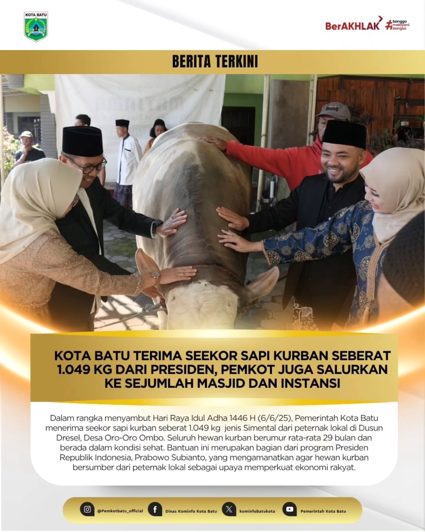 Penerimaan Sapi Kurban dari Presiden di Kota Batu untuk Idul Adha