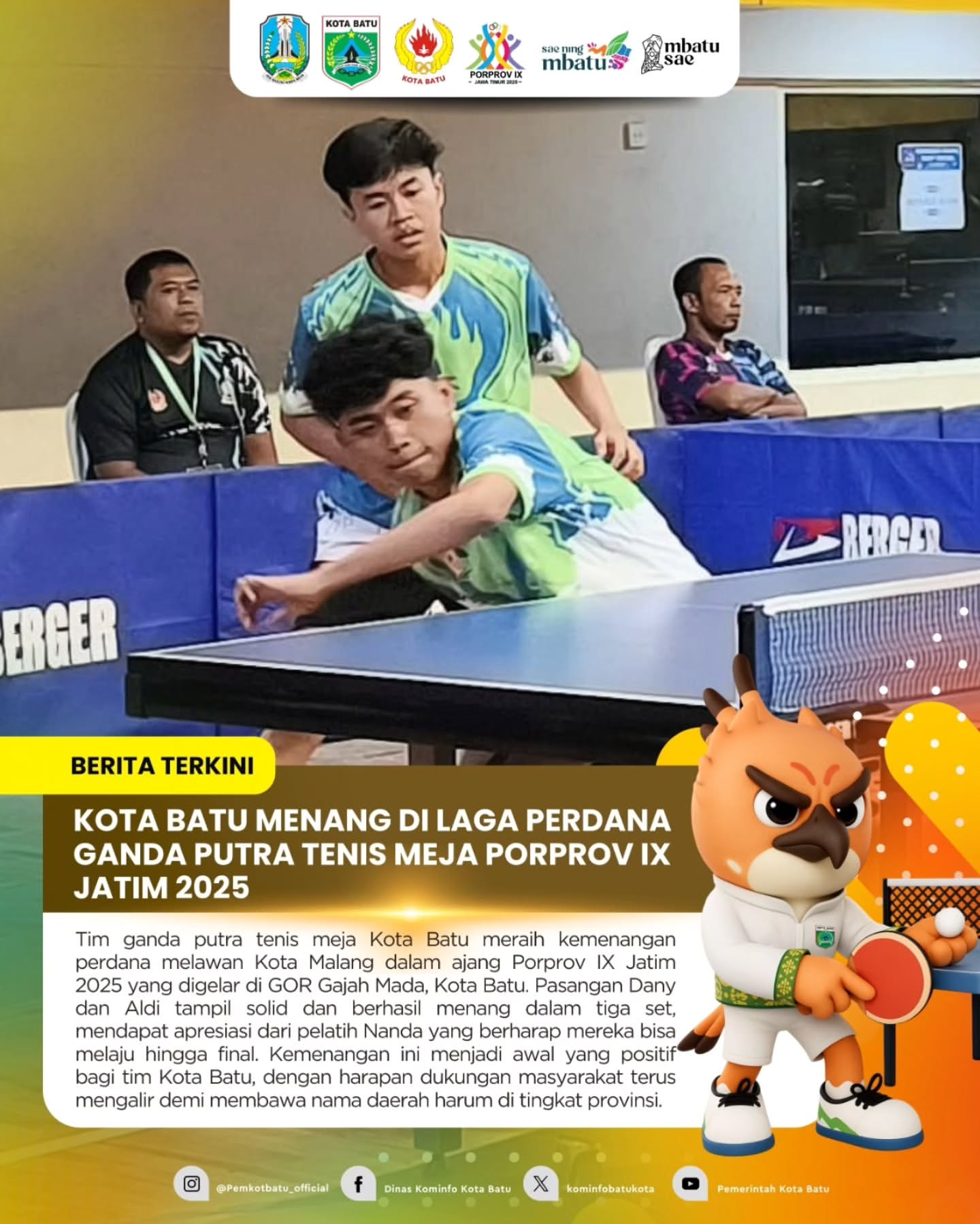 Kemenangan Ganda Putra Kota Batu di Laga Perdana Porprov Jatim IX 2025