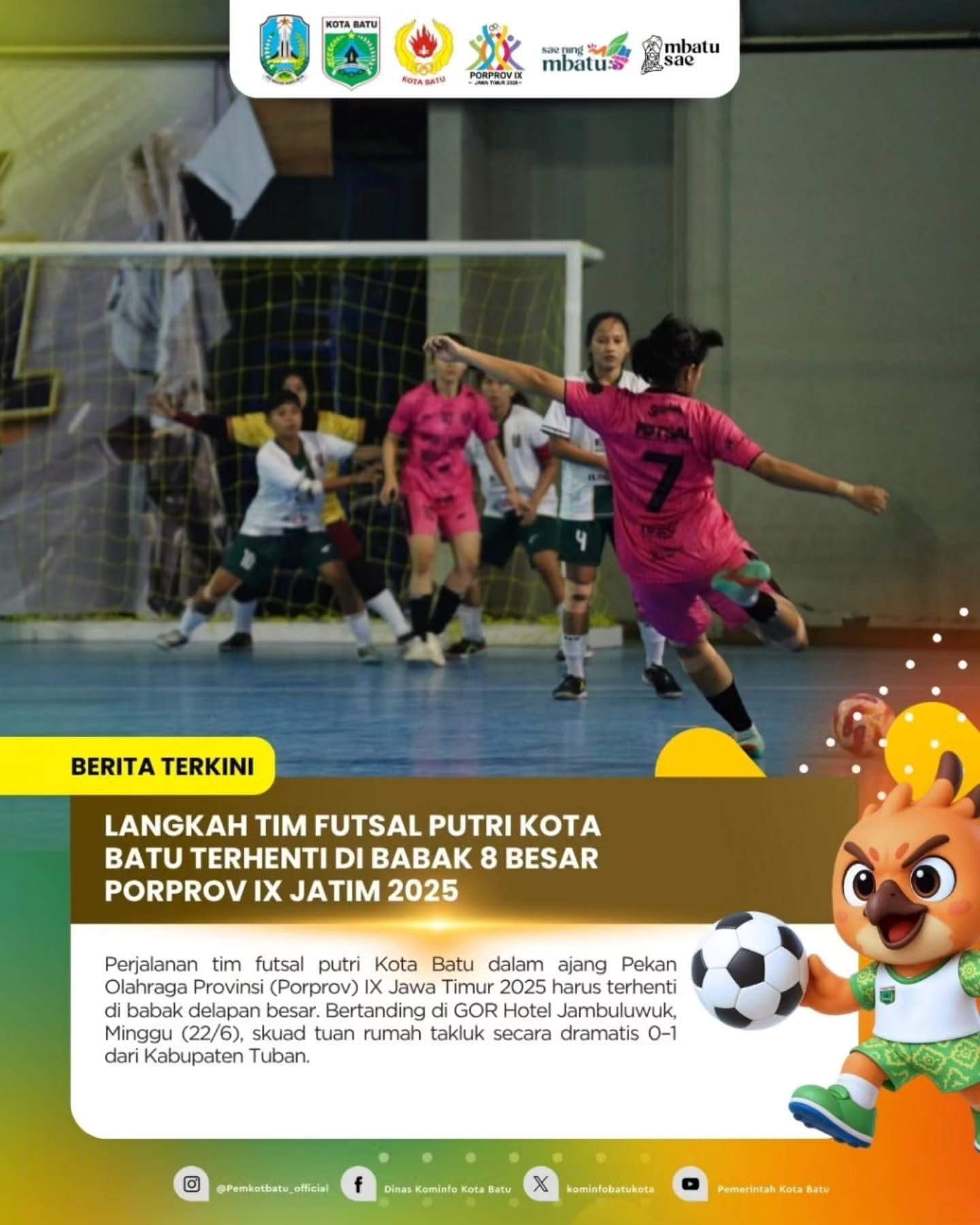 Kalah Tipis, Tim Futsal Putri Kota Batu Gagal Lolos ke Semifinal