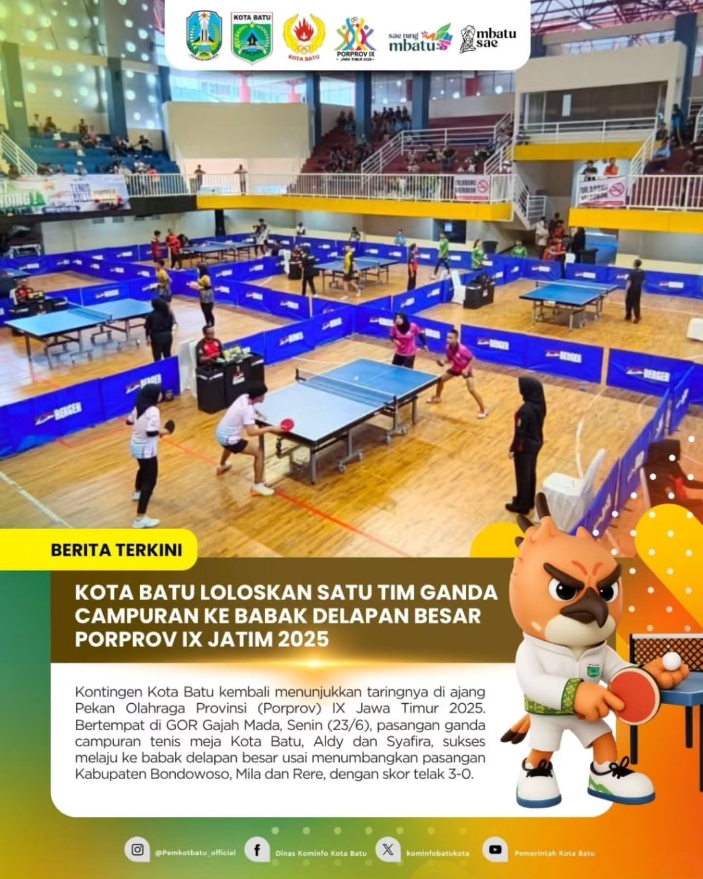 Ganda Campuran Kota Batu Melaju ke Delapan Besar Porprov Jatim IX 2025