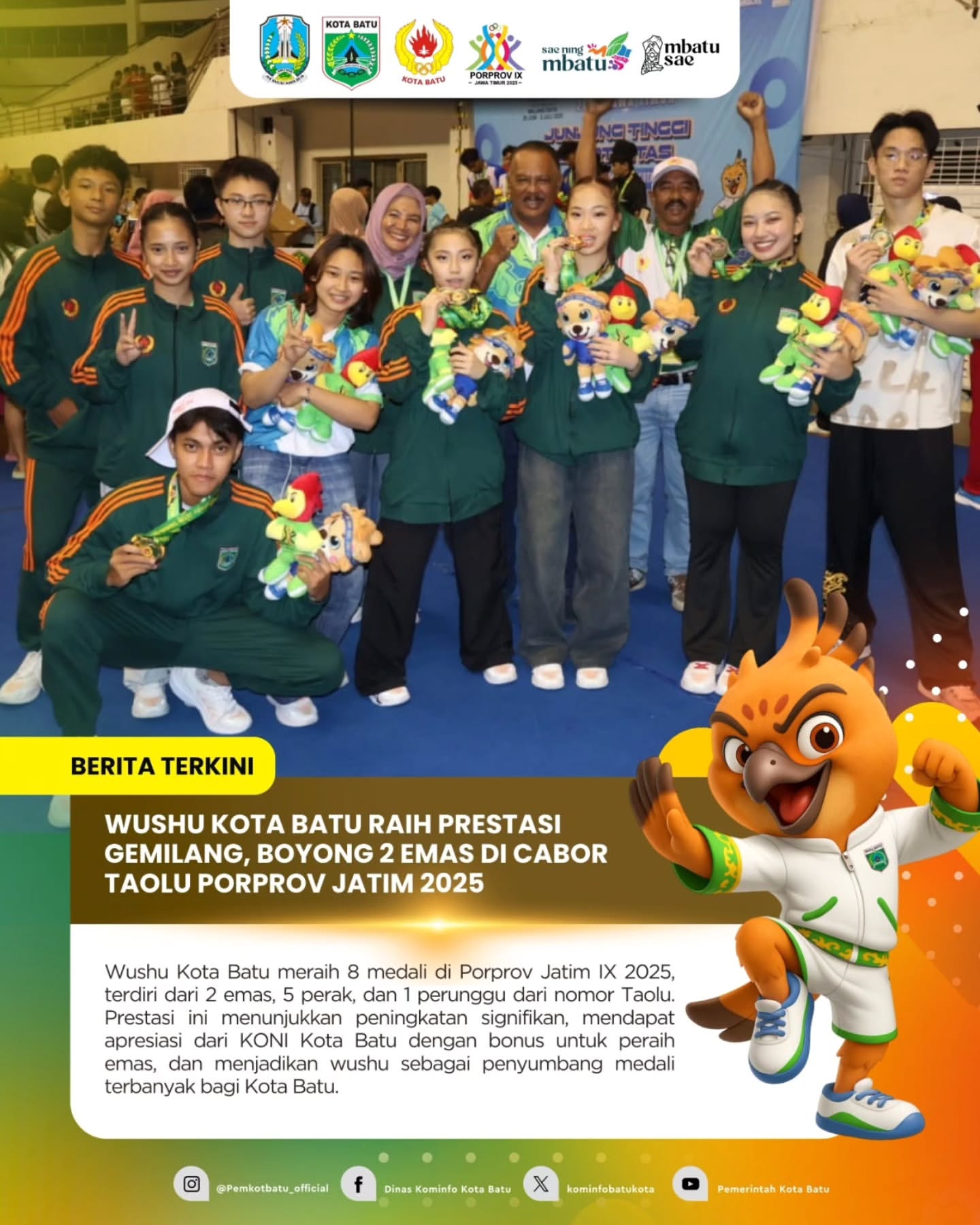 Tim Wushu Kota Batu Raih 2 Emas di Porprov Jatim 2025