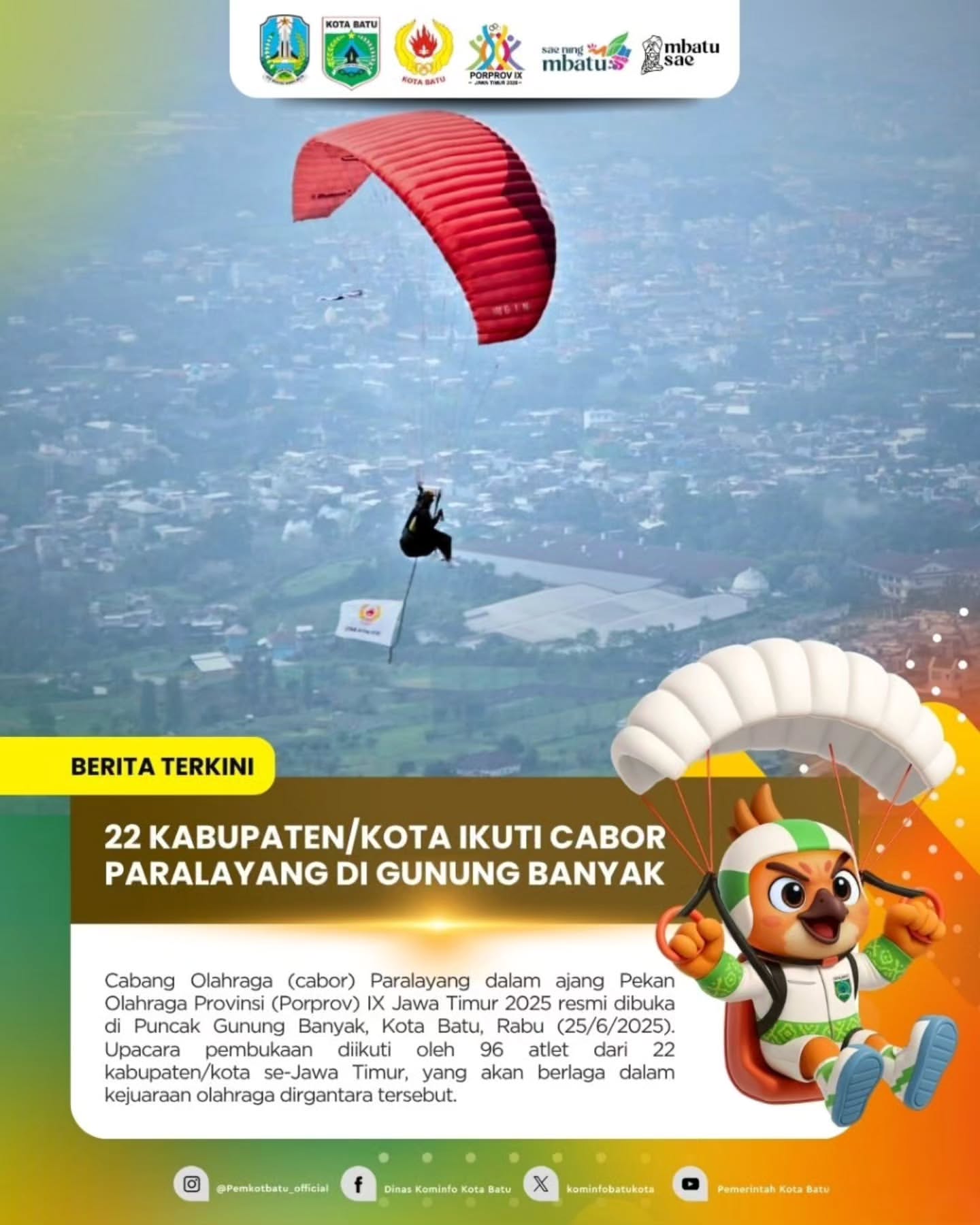 Ribuan Atlet Berkompetisi dalam Cabor Paralayang di Puncak Gunung Banyak, Batu