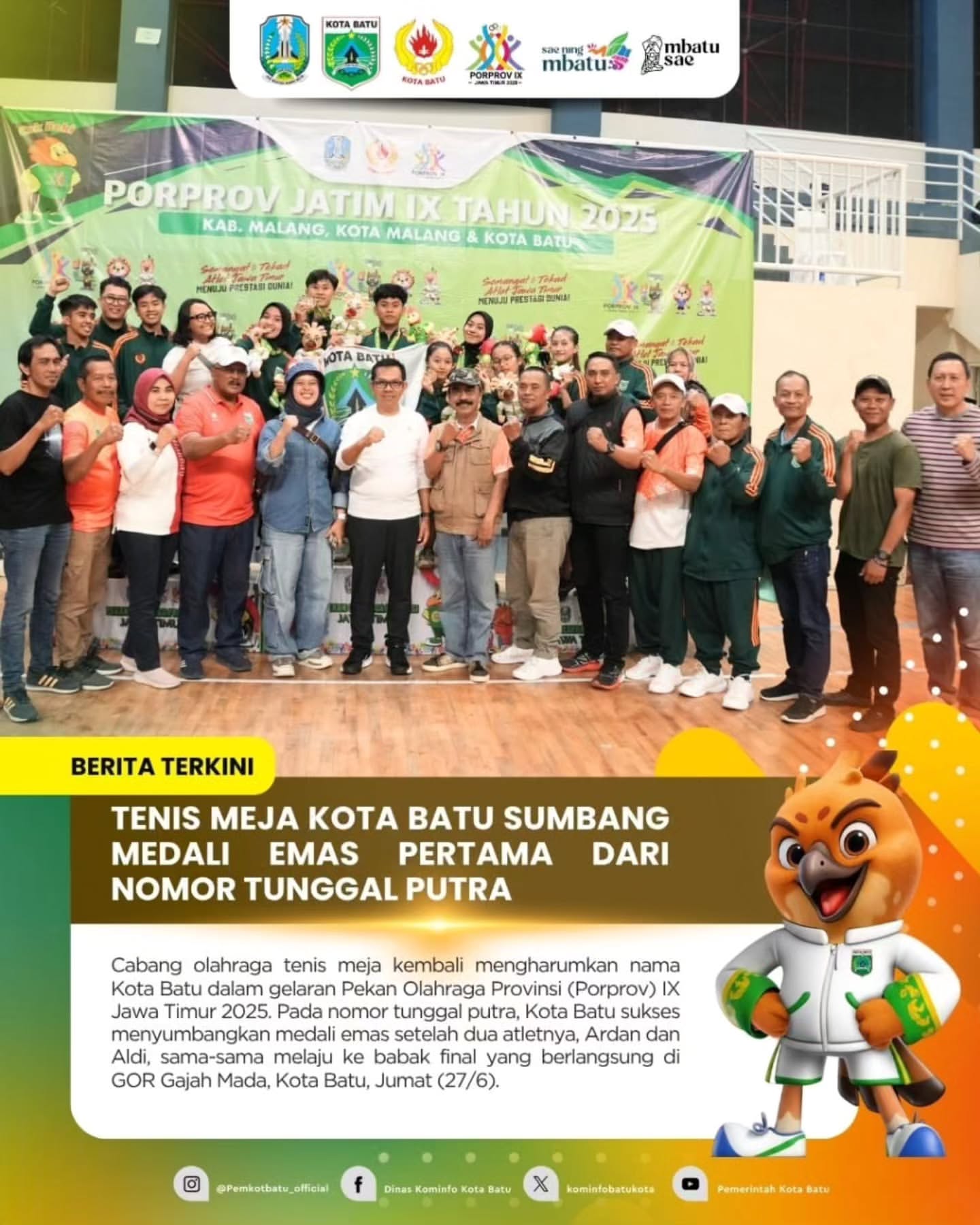 Kota Batu Raih Medali Emas Pertama di Tenis Meja Pada Porprov IX Jatim 2025
