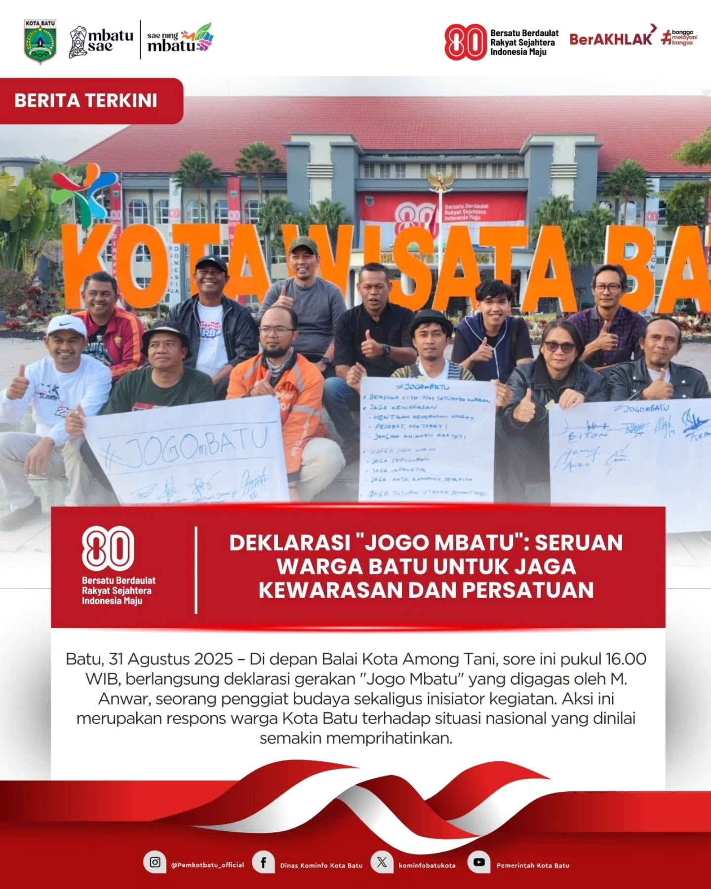 Gerakan "Jogo Mbatu" di Batu: Seruan Warga Jaga Persatuan dan Kewarasan Nasional