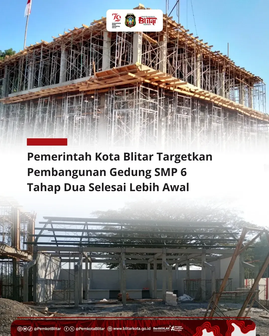 Pembangunan Gedung SMP 6 Kota Blitar Capai 37%