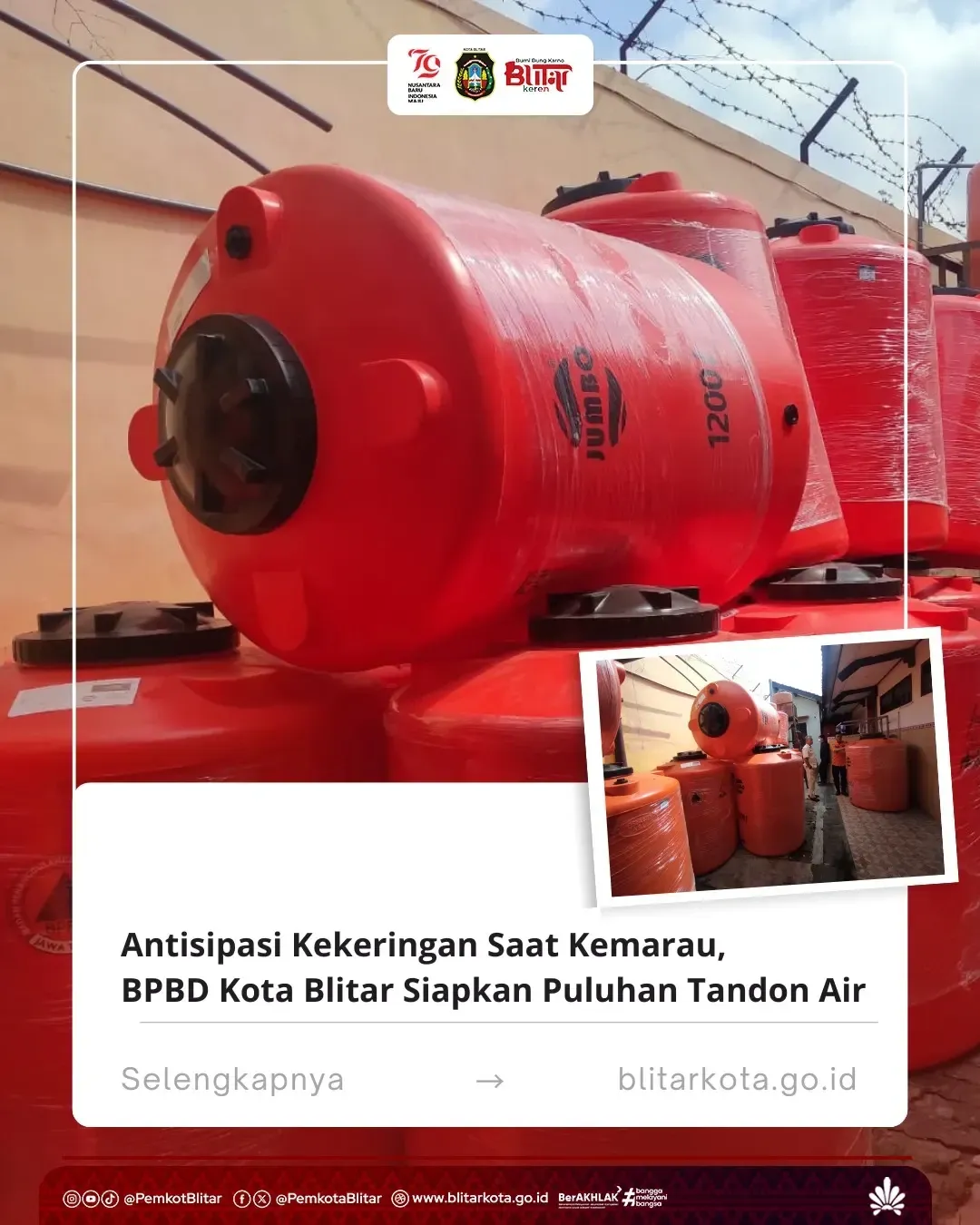 BPBD Kota Blitar Siapkan Tandon Air Antisipasi Kekeringan