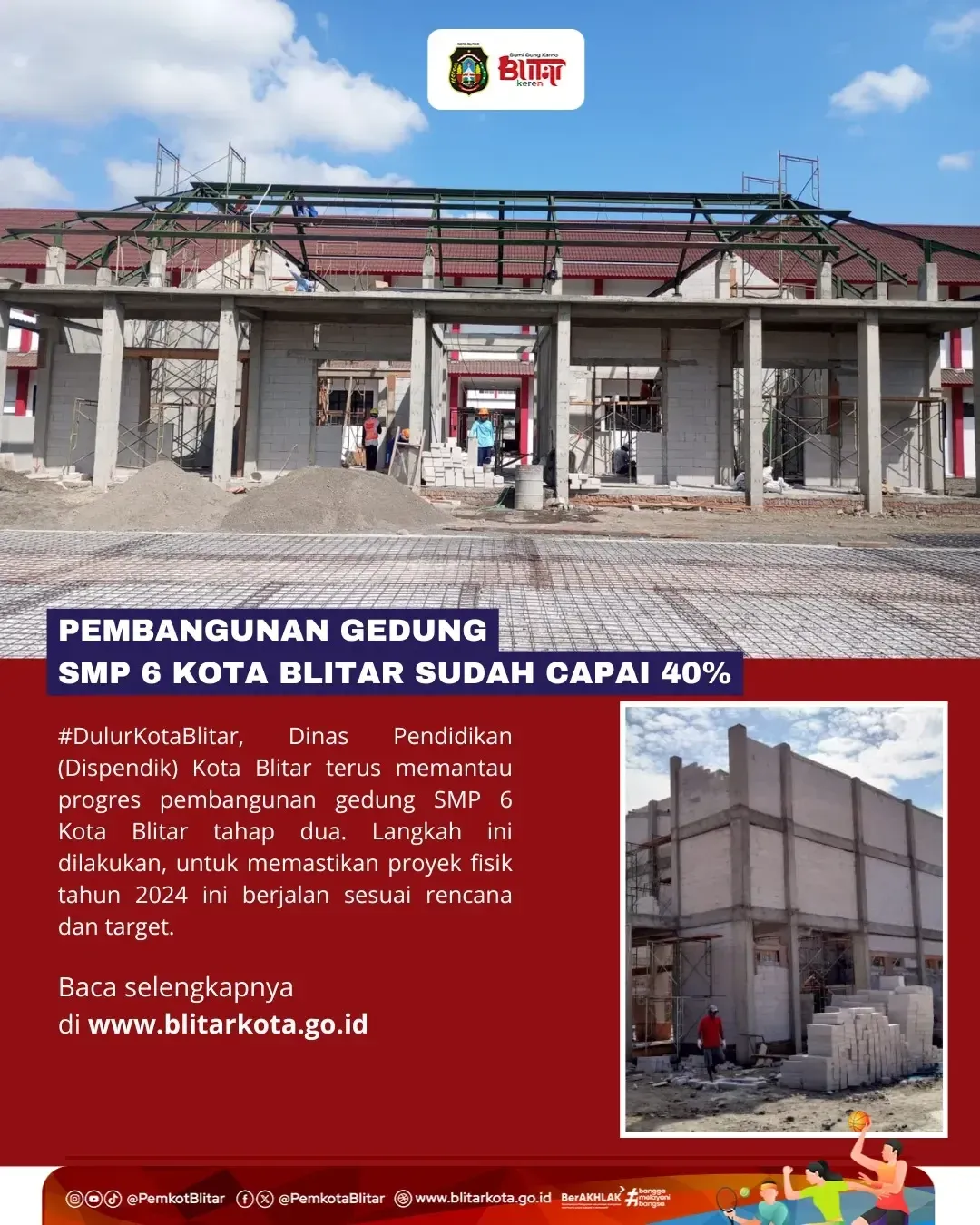 Pembangunan Gedung SMP 6 Kota Blitar Capai 40%