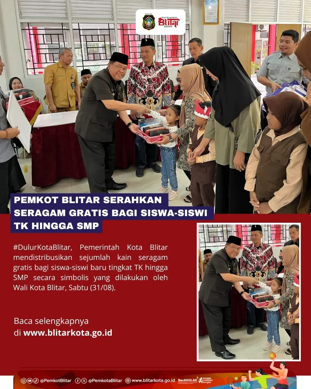 Pemerintah Kota Blitar Bagikan Seragam Gratis untuk Siswa Baru