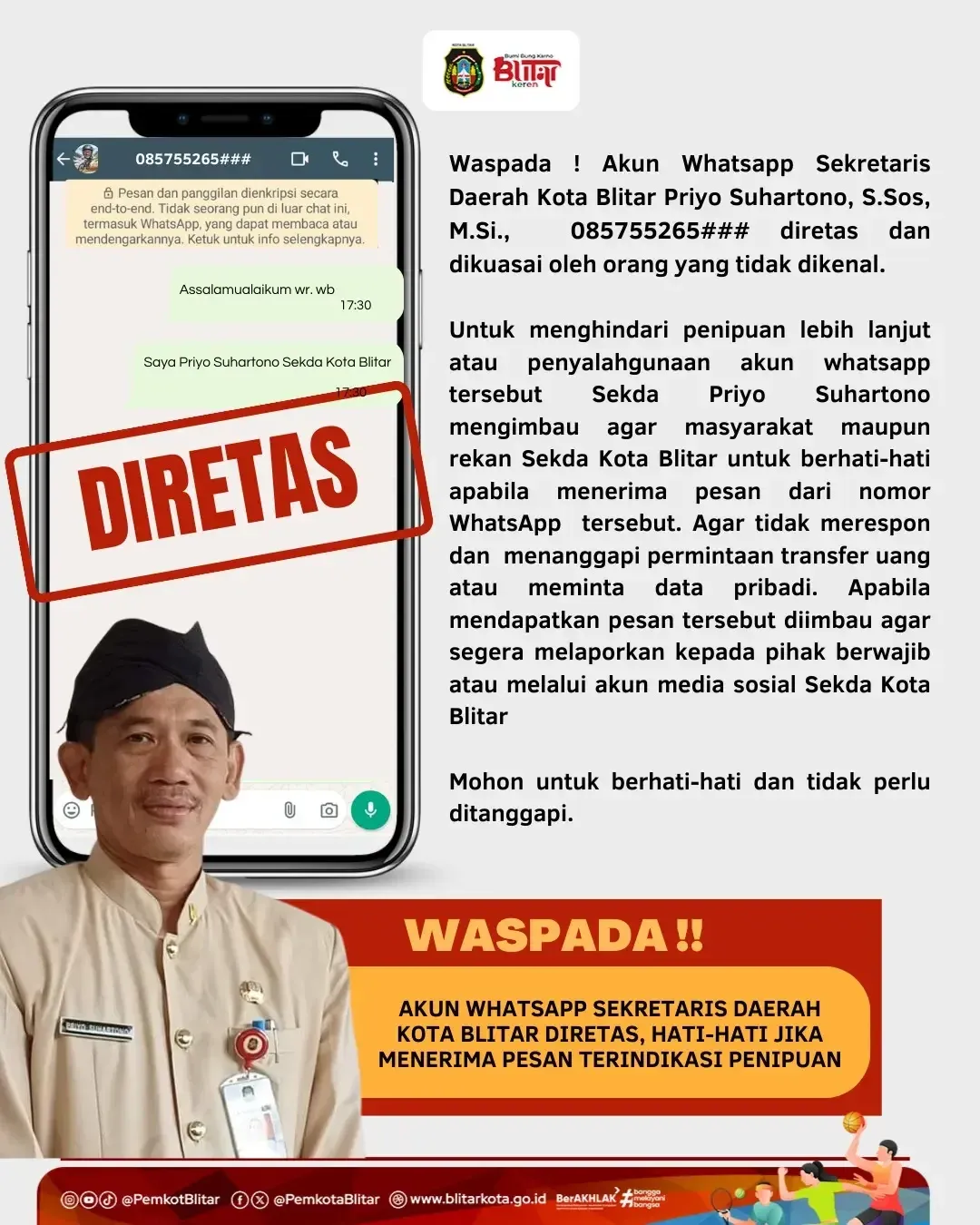 Perhatian: Akun WhatsApp Sekretaris Daerah Kota Blitar Diretas