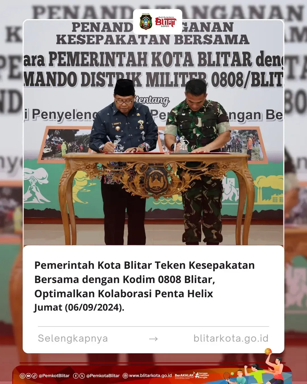 Pemerintah Kota Blitar Teken MoU Penanggulangan Bencana dengan Kodim 0808