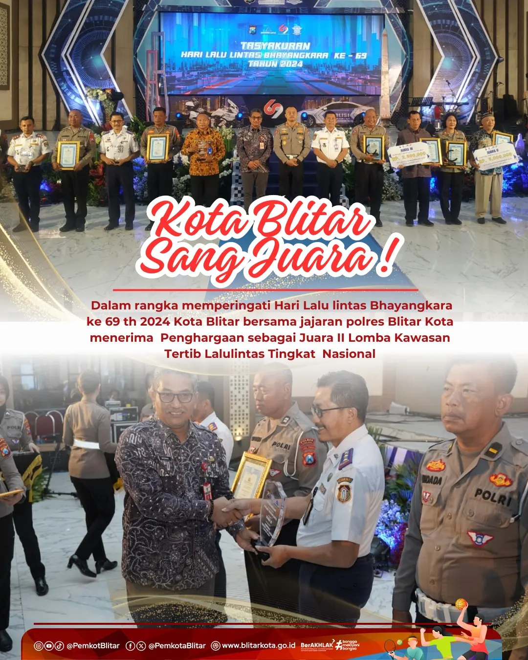 Kota Blitar Raih Penghargaan Tertib Lalu Lintas dari Polda Jawa Timur