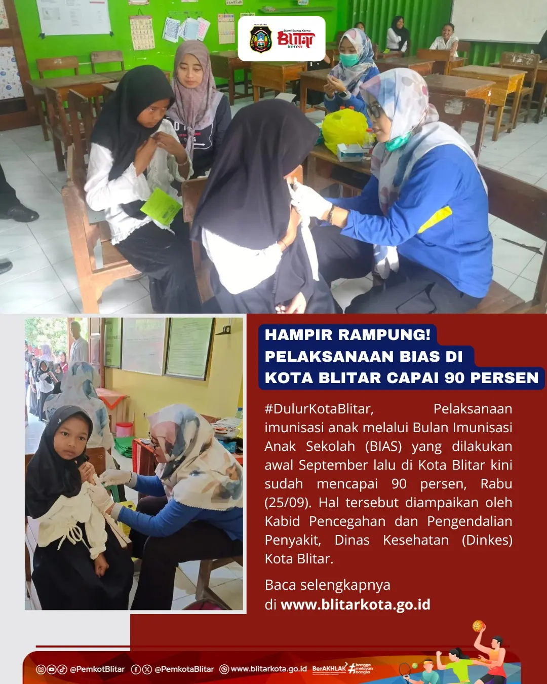 Imunisasi Anak Melalui Bulan Imunisasi Anak Sekolah di Kota Blitar Capai 90%