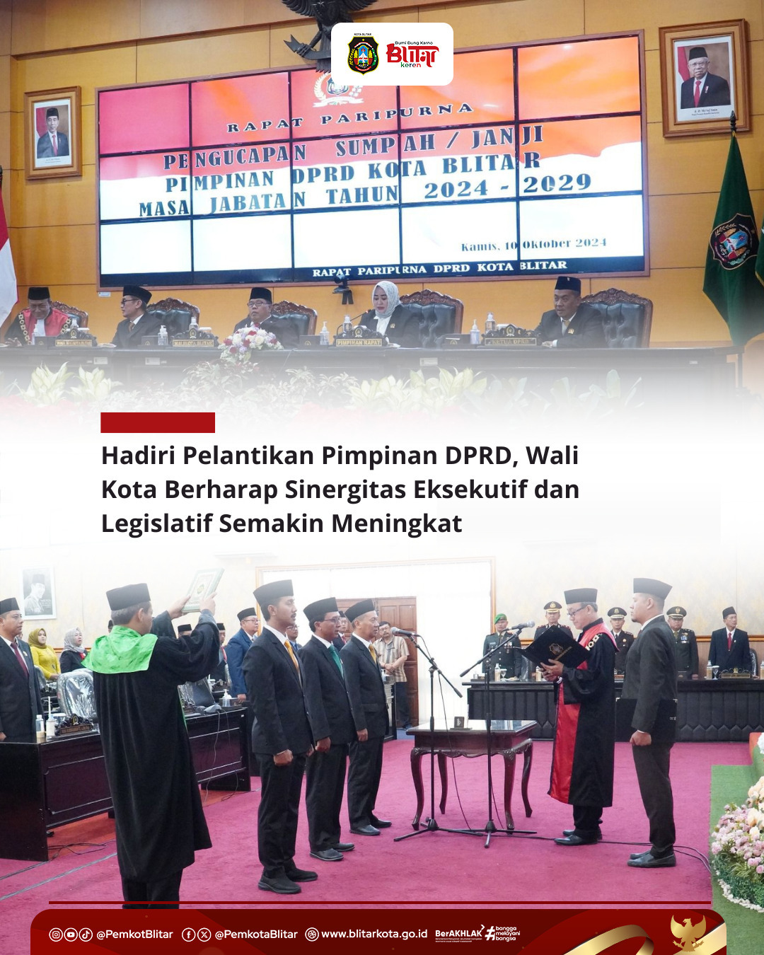 Pelantikan Ketua dan Wakil Ketua DPRD Kota Blitar 2024-2029