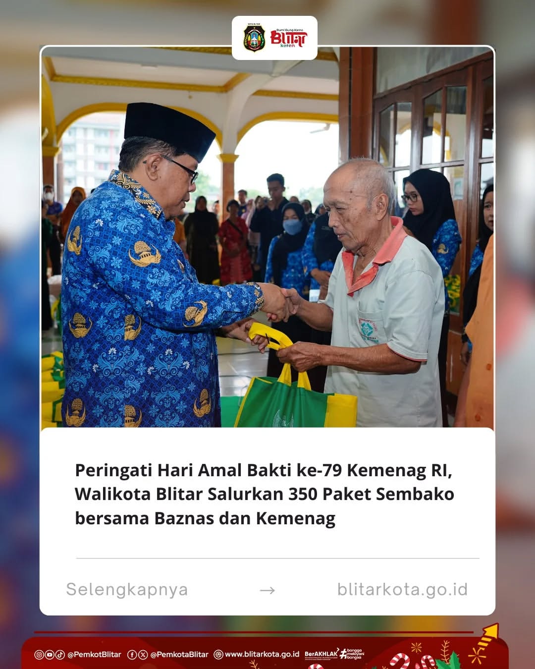 Pemerintah Kota Blitar Salurkan 350 Paket Sembako untuk Rayakan Hari Amal Bakti Kemenag