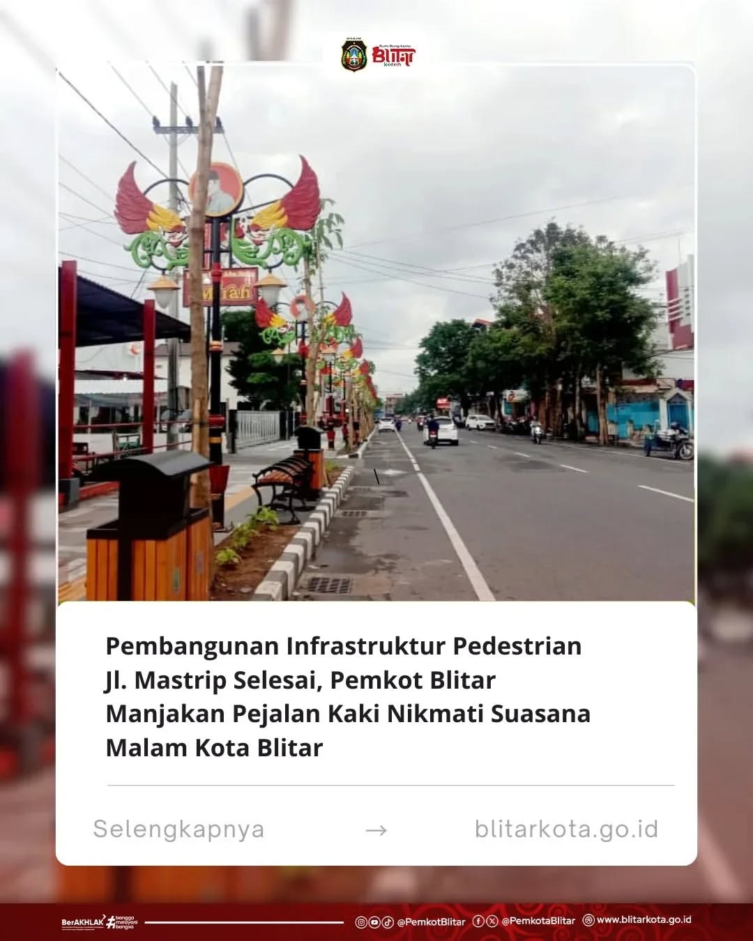 Pembangunan Pedestrian Jl. Mastrip Resmi Selesai di Kota Blitar