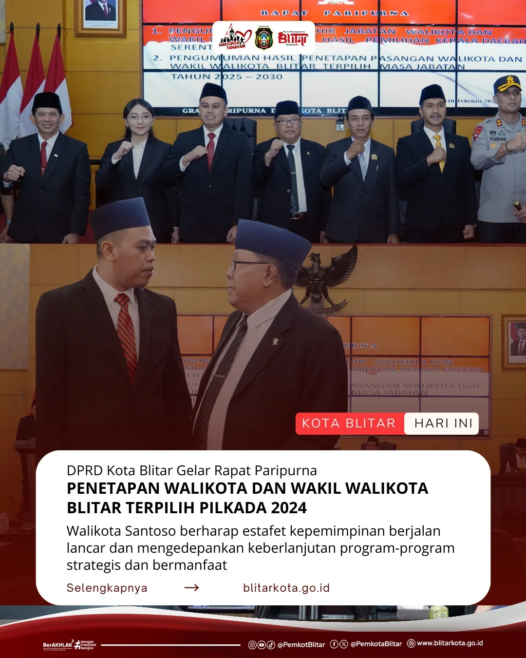 Rapat Paripurna Penetapan Walikota dan Wakil Walikota Blitar Terpilih