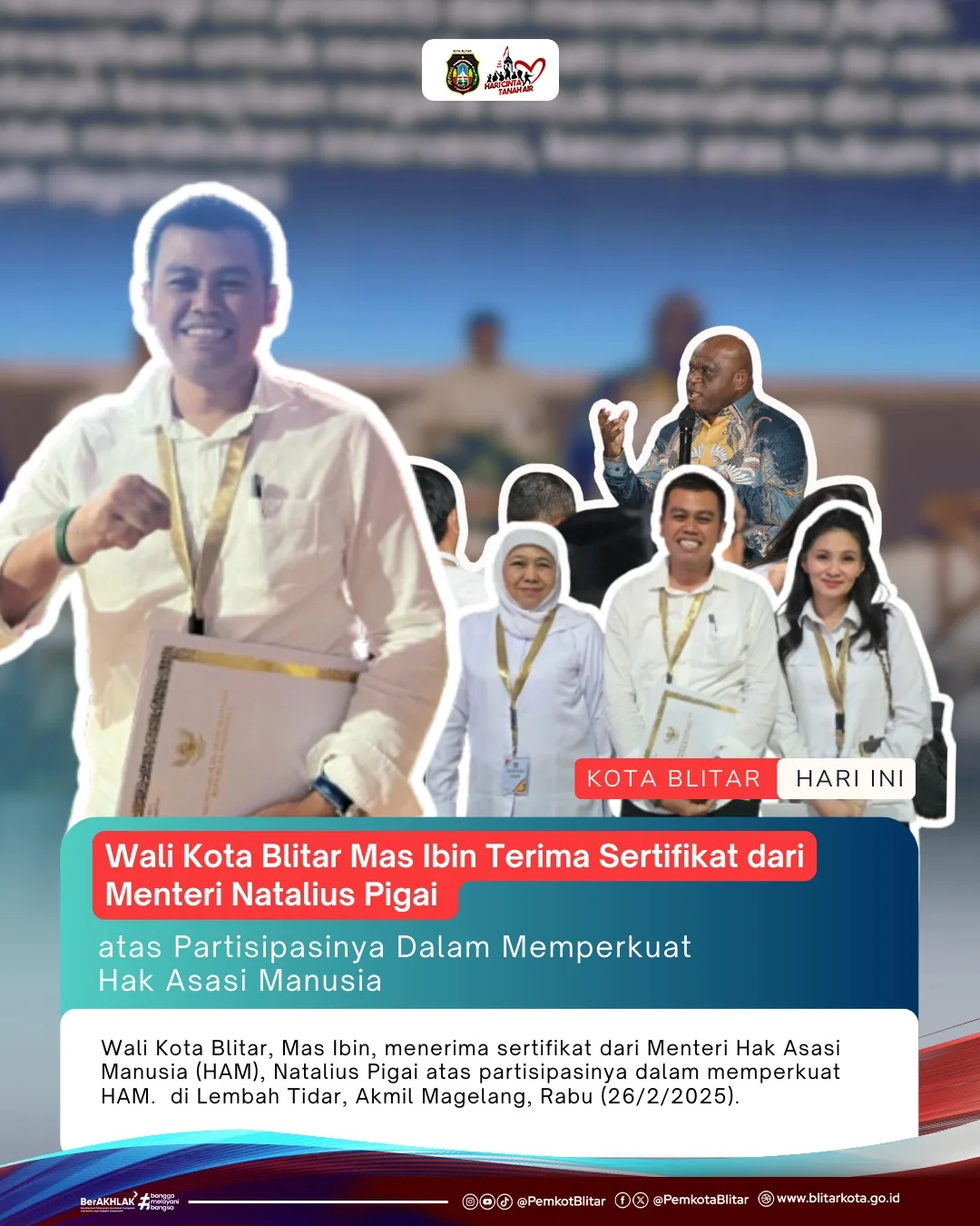 Wali Kota Blitar Menerima Sertifikat Penghargaan HAM