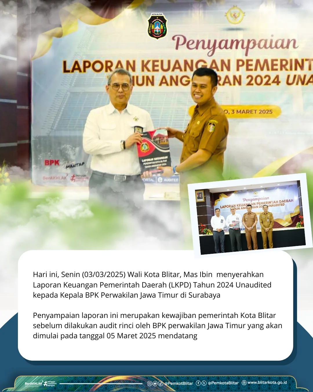 Wali Kota Blitar Serahkan Laporan Keuangan ke BPK Perwakilan Jawa Timur