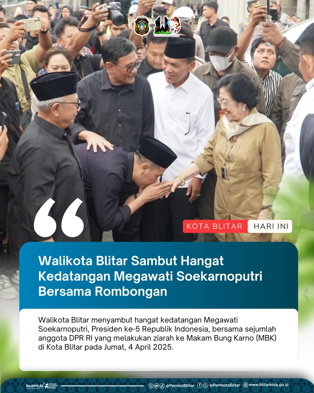 Kunjungan Megawati Soekarnoputri ke Makam Bung Karno Diterima Hangat oleh Wali Kota Blitar