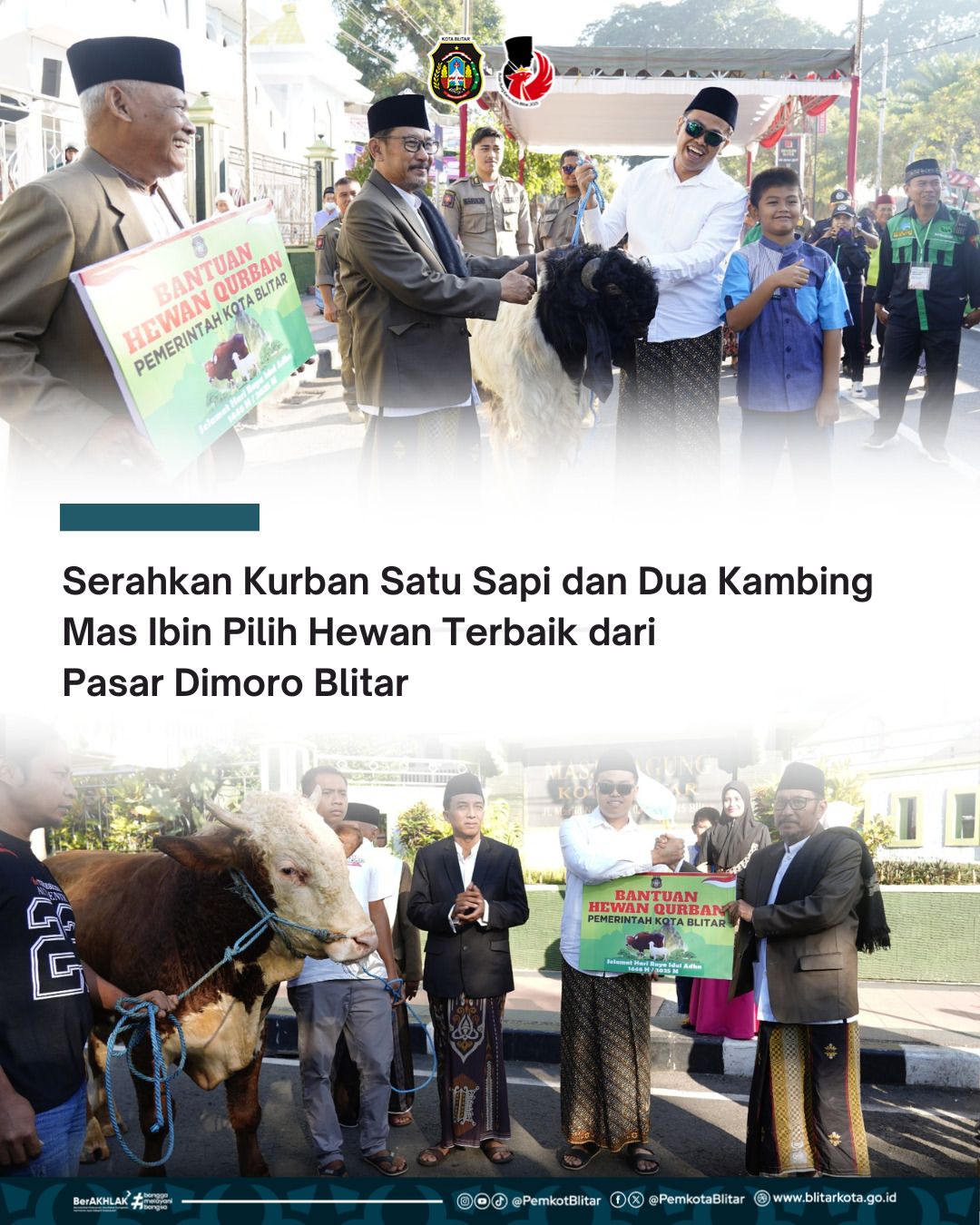 Walikota Blitar Serahkan Hewan Kurban di Masjid Agung