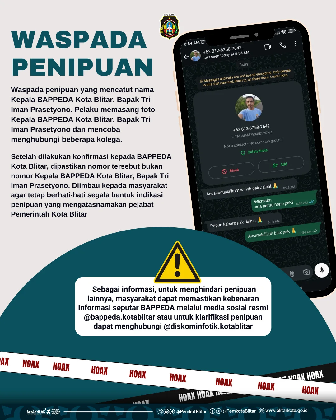 Waspada Penipuan Mengatasnamakan Pejabat Pemerintah Kota Blitar