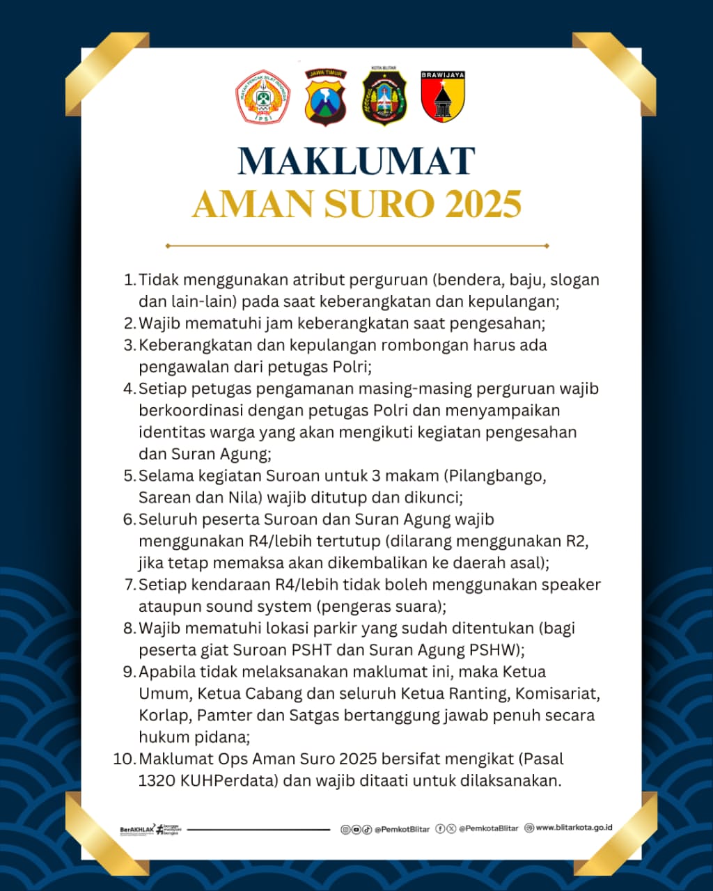 Kota Blitar Ajak Masyarakat Bersama Membangun Kota yang Aman, Tertib, dan Bermakna