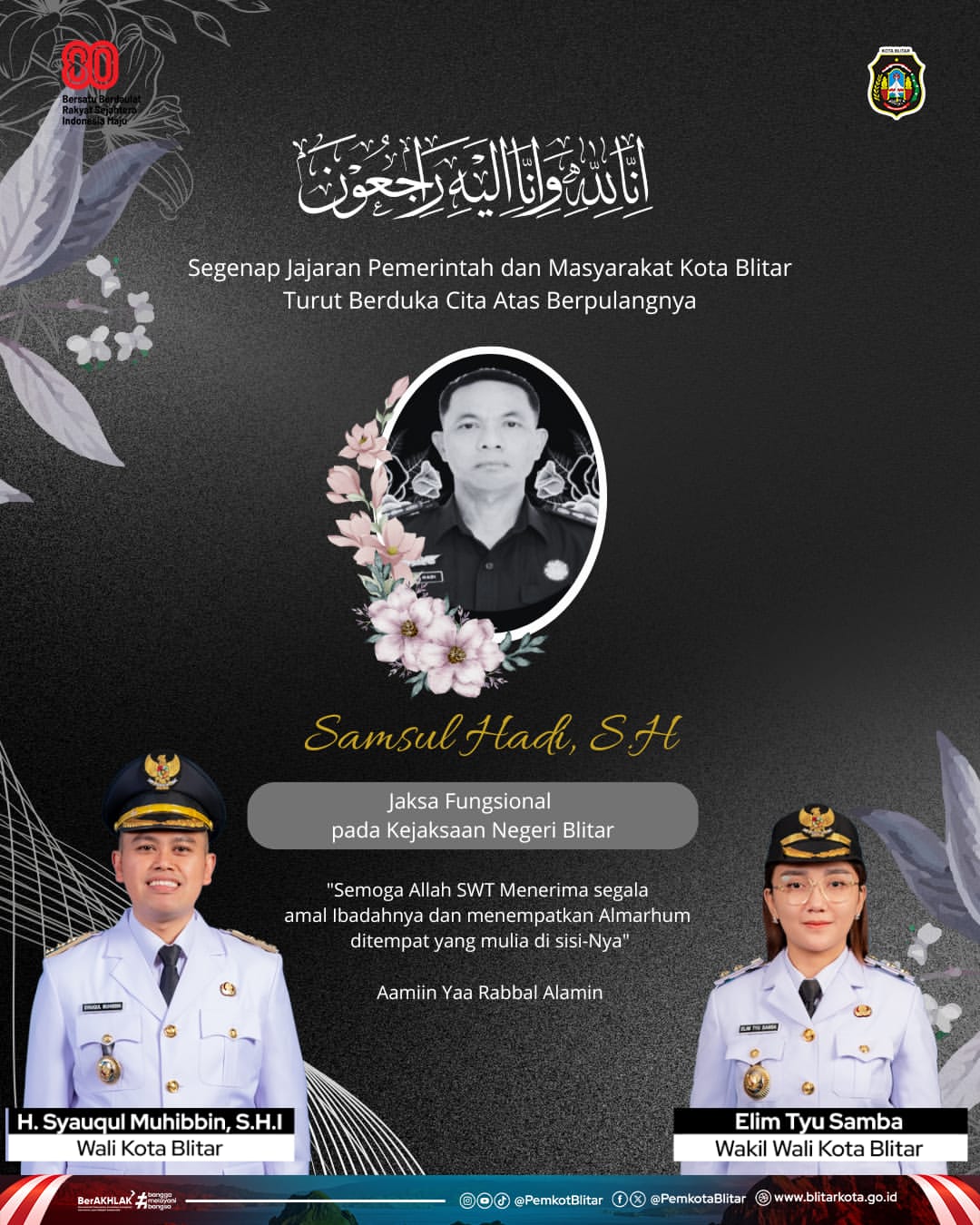 Pemerintah Kota Blitar Berduka atas Wafatnya Jaksa Samsul Hadi