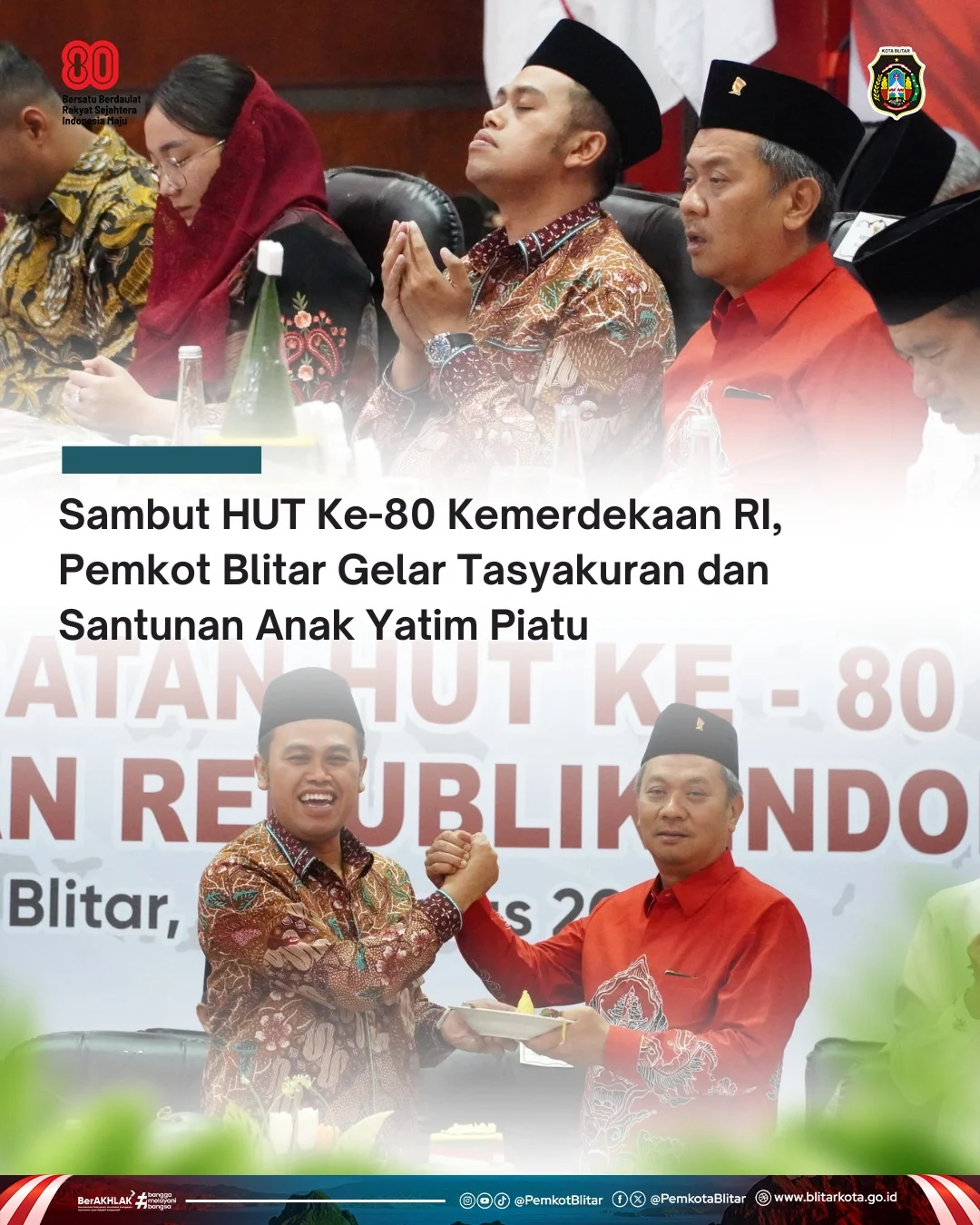 Peringatan HUT ke-80 Kemerdekaan RI di Kota Blitar: Gelar Tradisi Tasyakuran dan Santunan Anak Yatim