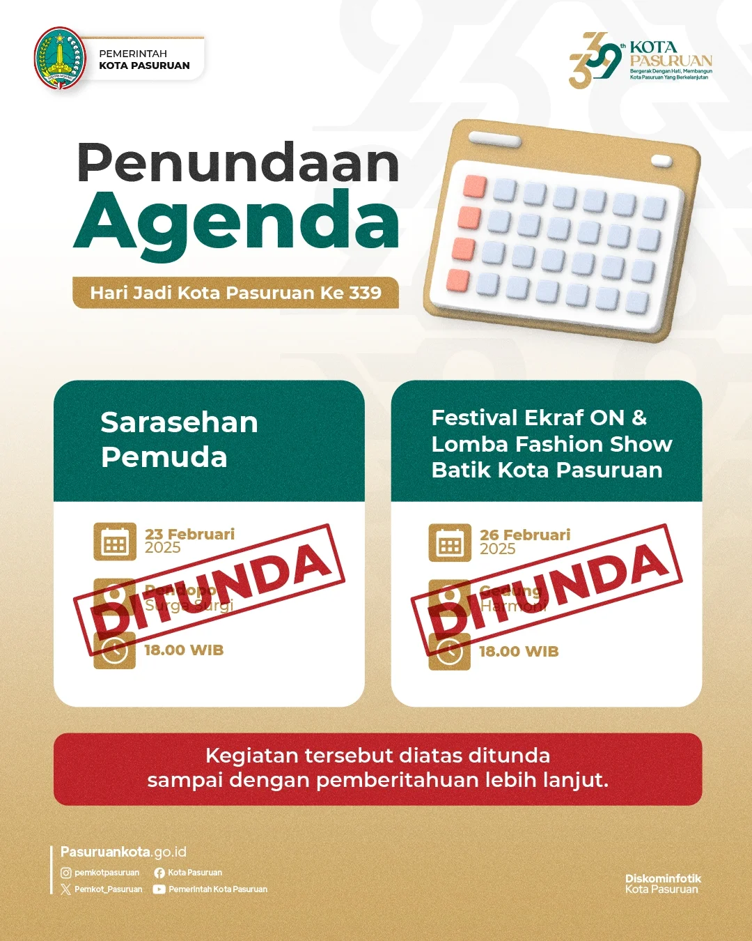 Penundaan Kegiatan Hari Jadi Kota Pasuruan yang ke-339