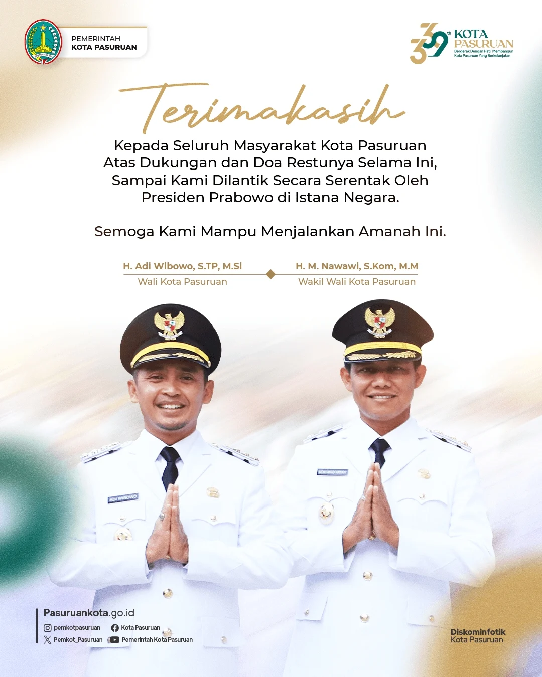 Ucapan Terima Kasih dari Pemimpin Kota Pasuruan
