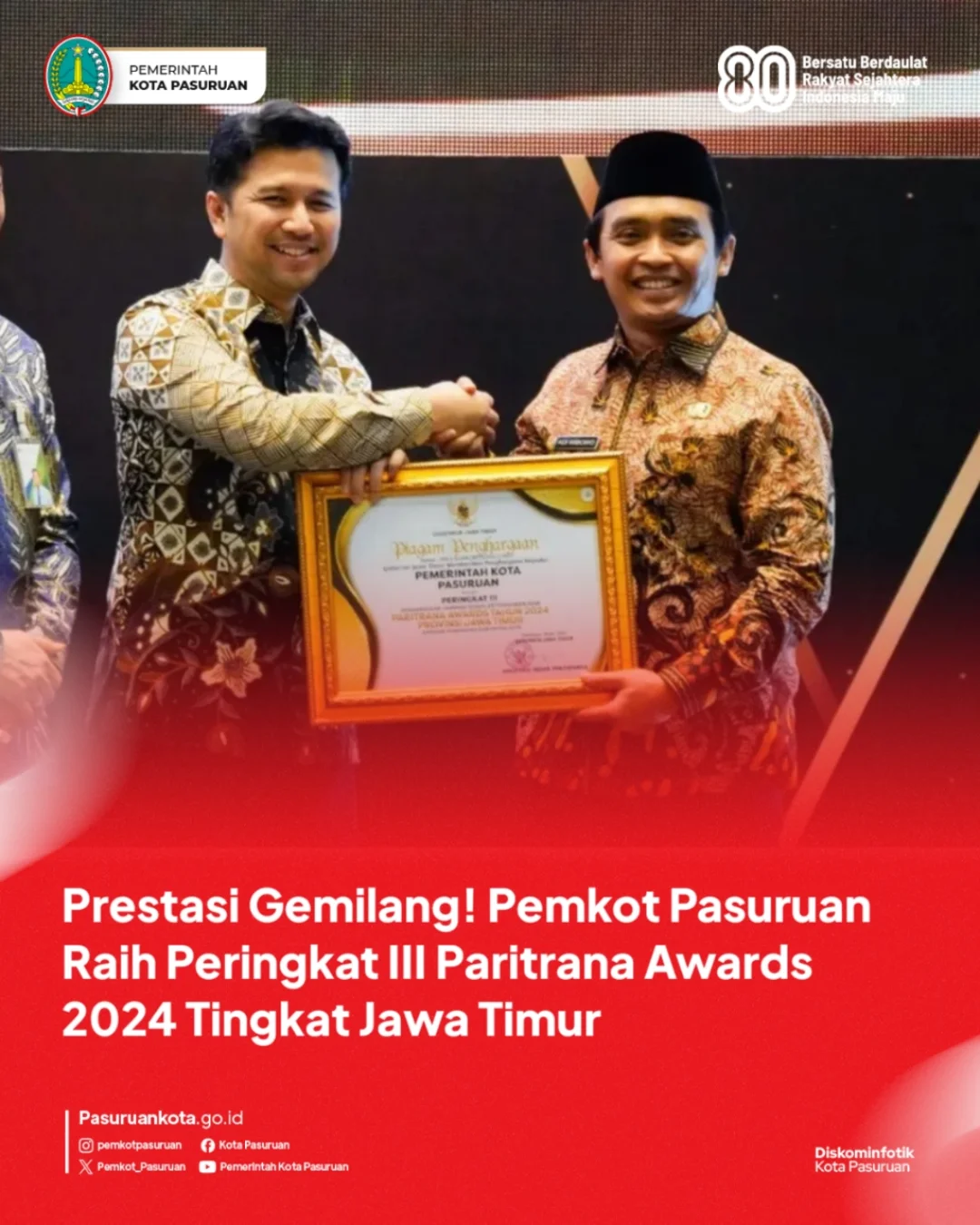 Pemkot Pasuruan Raih Peringkat III Paritrana Awards 2024