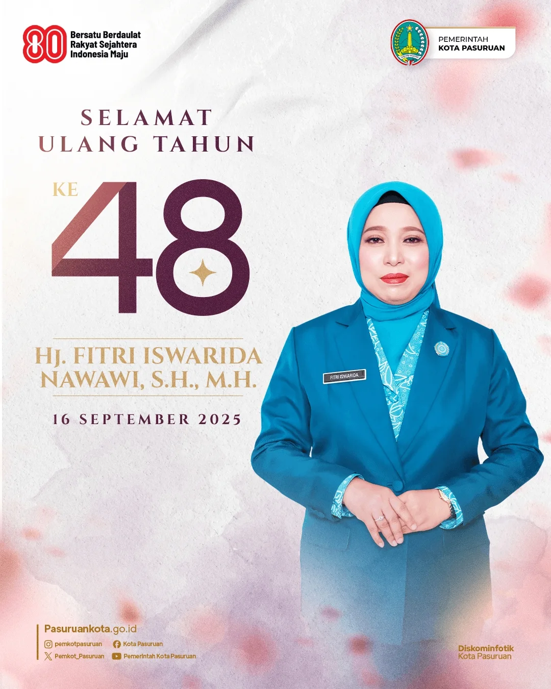 Selamat Ulang Tahun ke-48 untuk Hj. Fitri Iswarida Nawawi, Wakil Ketua TP PKK Kota Pasuruan