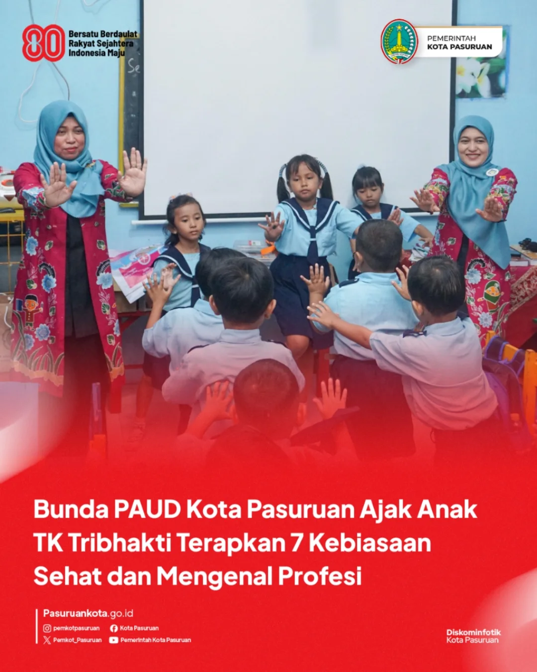 Bunda PAUD Kota Pasuruan Kunjungi TK Tribhakti dan Ajarkan Kebiasaan Sehat kepada Anak
