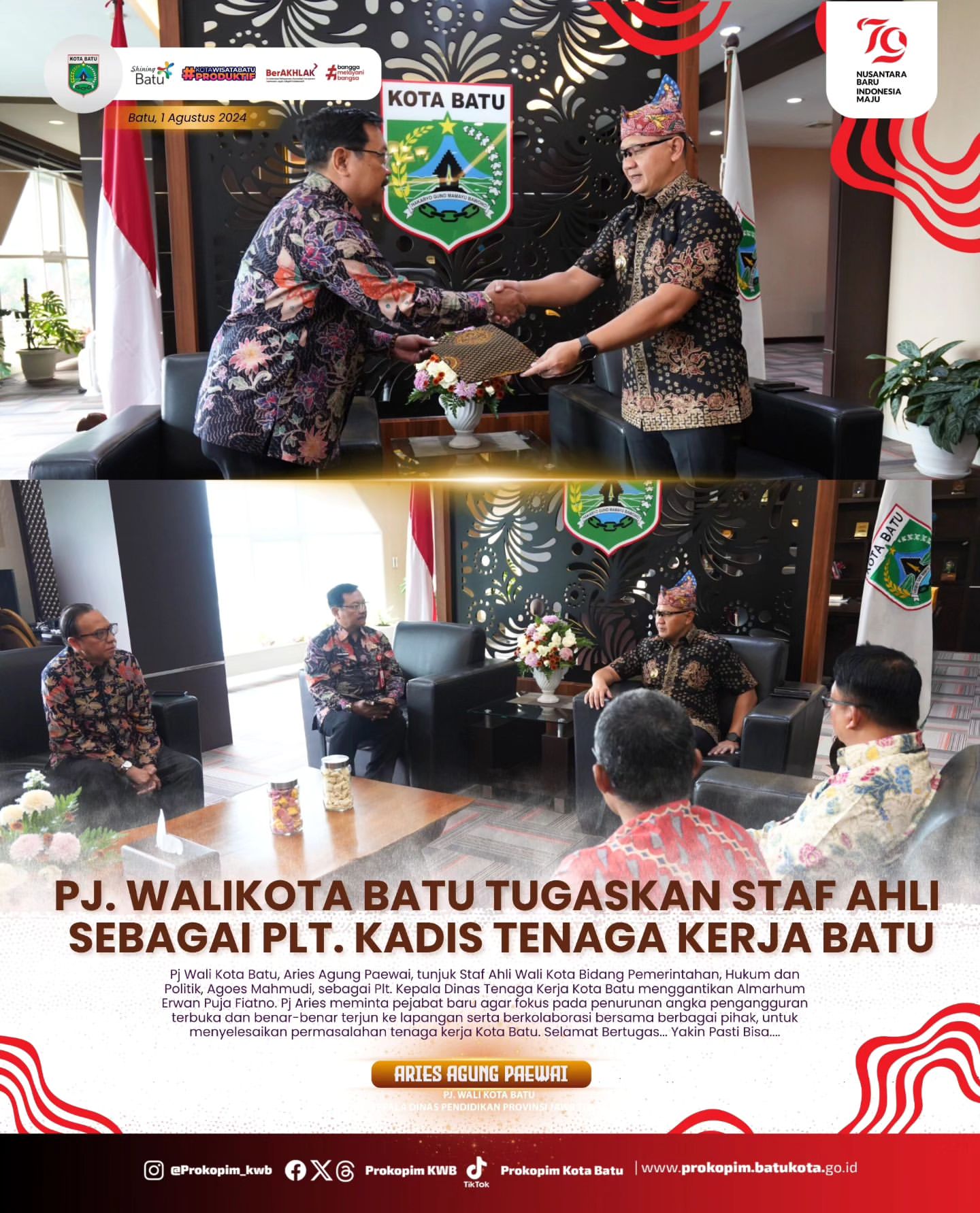 Pj Wali Kota Batu Tunjuk Plt. Kadisnaker Baru