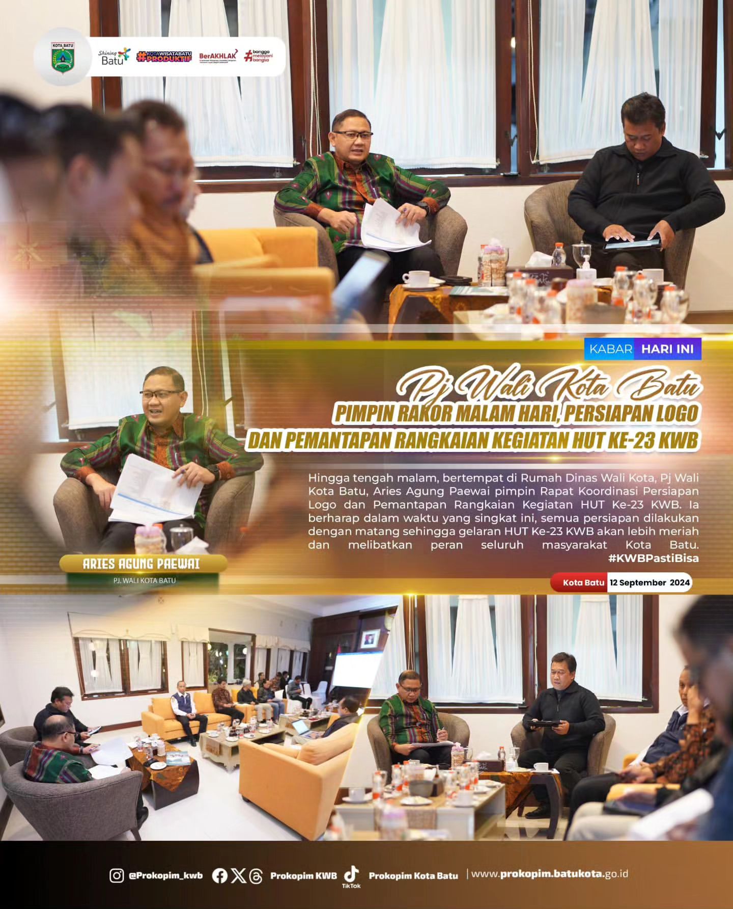 Pj Wali Kota Batu Pimpin Rapat Koordinasi Malam Hari untuk Persiapan HUT Ke-23 KWB