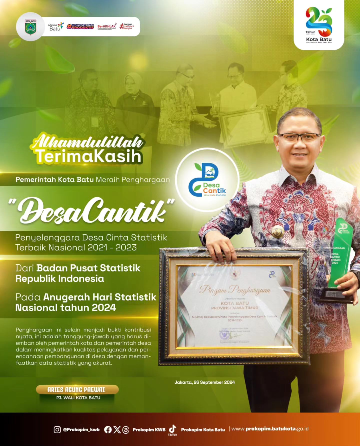 Kota Batu Raih Penghargaan Desa Cantik dari Badan Pusat Statistik