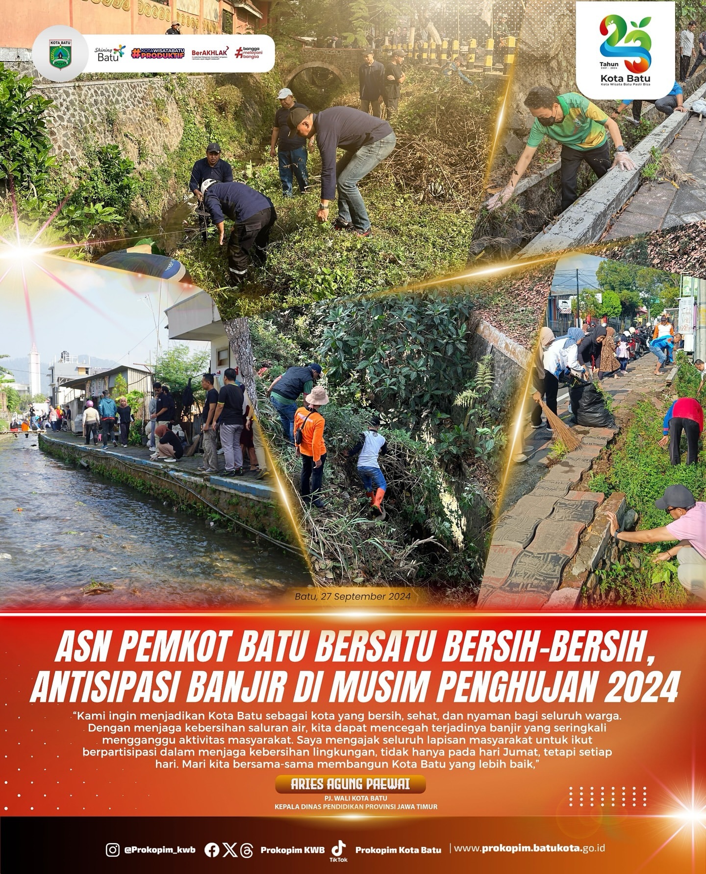 ASN Pemkot Batu Lakukan Bersih-Bersih Antisipasi Banjir Musim Hujan 2024