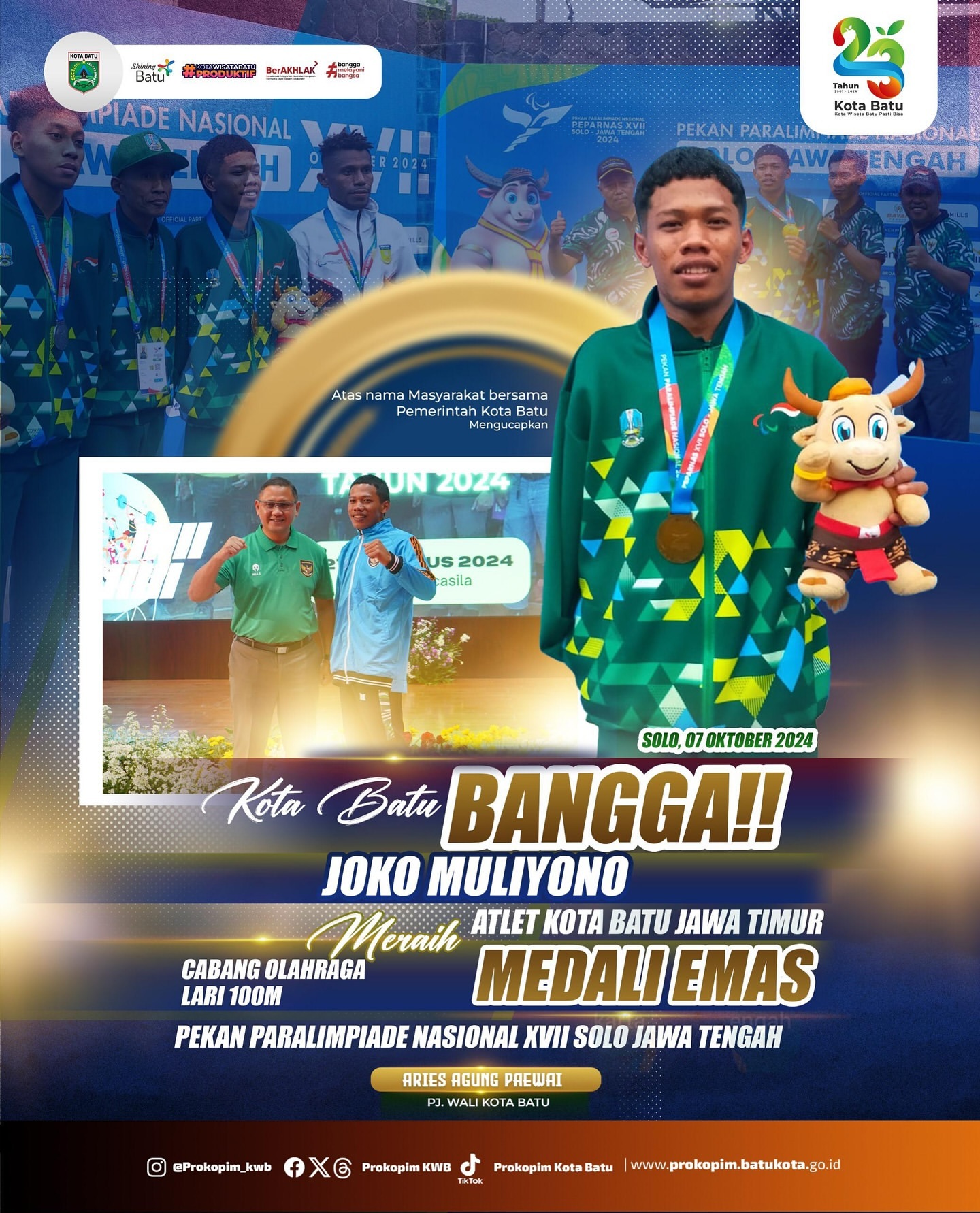 Mas Joko Muliyono Raih Medali Emas di Pekan Paralimpiade Nasional XVII