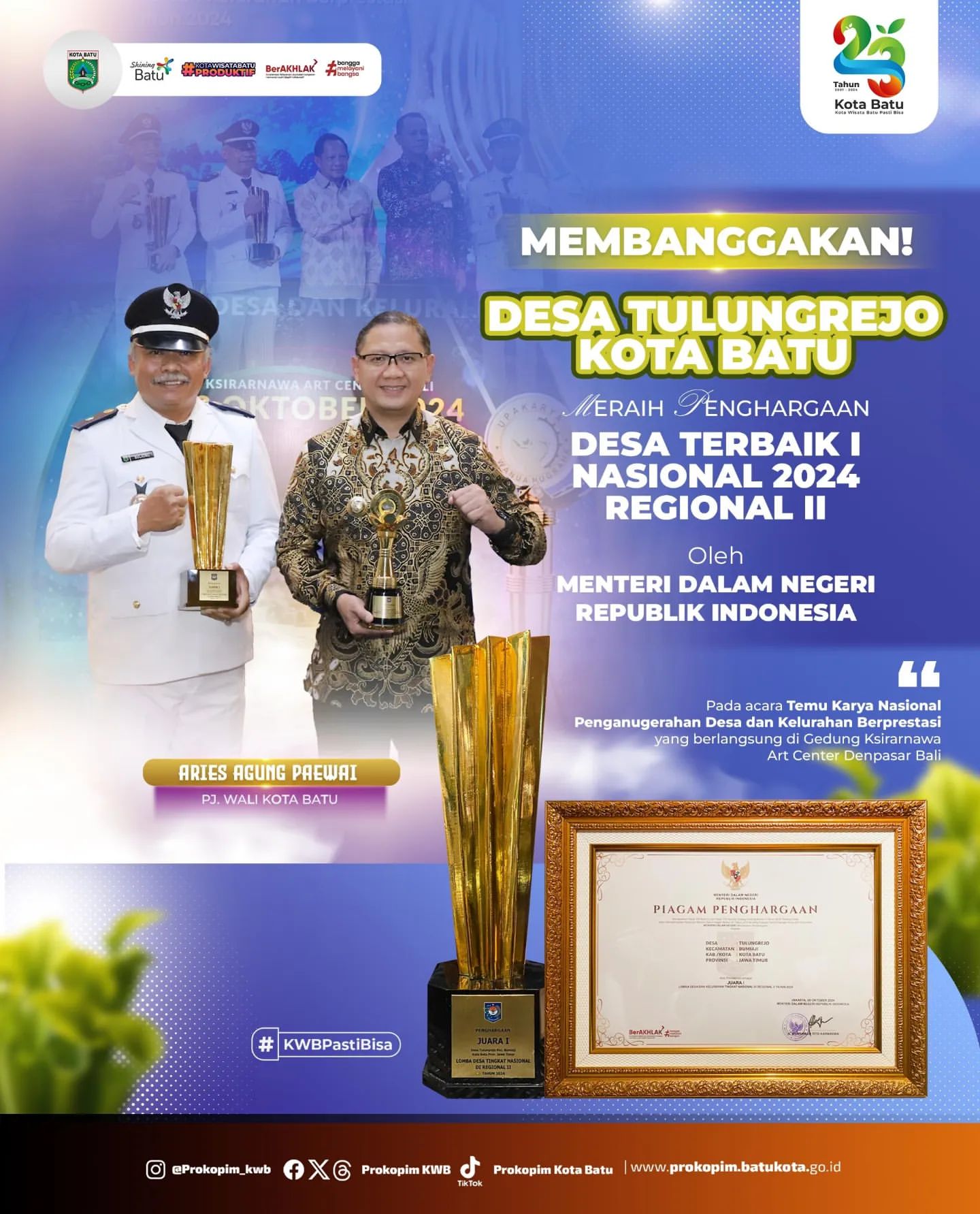 Desa Tulungrejo Kota Batu Raih Penghargaan Desa Terbaik I Nasional 2024