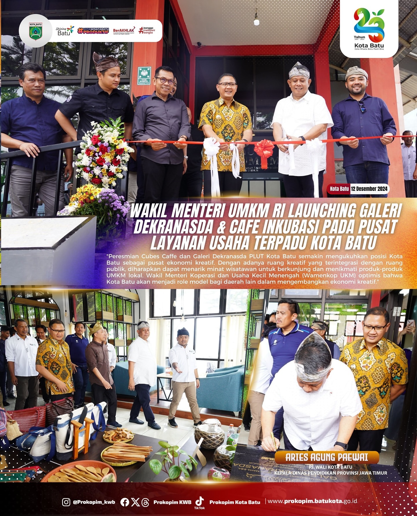 Wakil Menteri UMKM Resmikan Galeri Dekranasda dan Cafe Inkubasi di Kota Batu