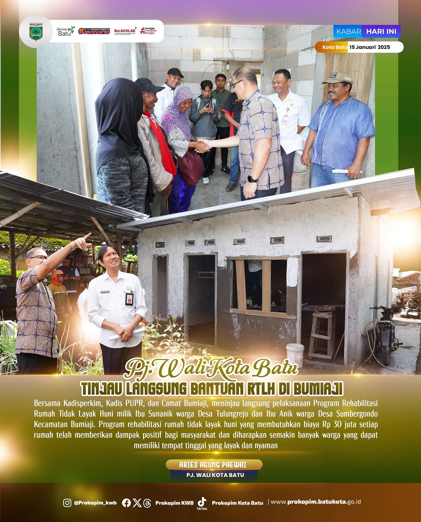 Wali Kota Batu Tinjau Pembangunan Rumah Layak Huni di Bumiaji