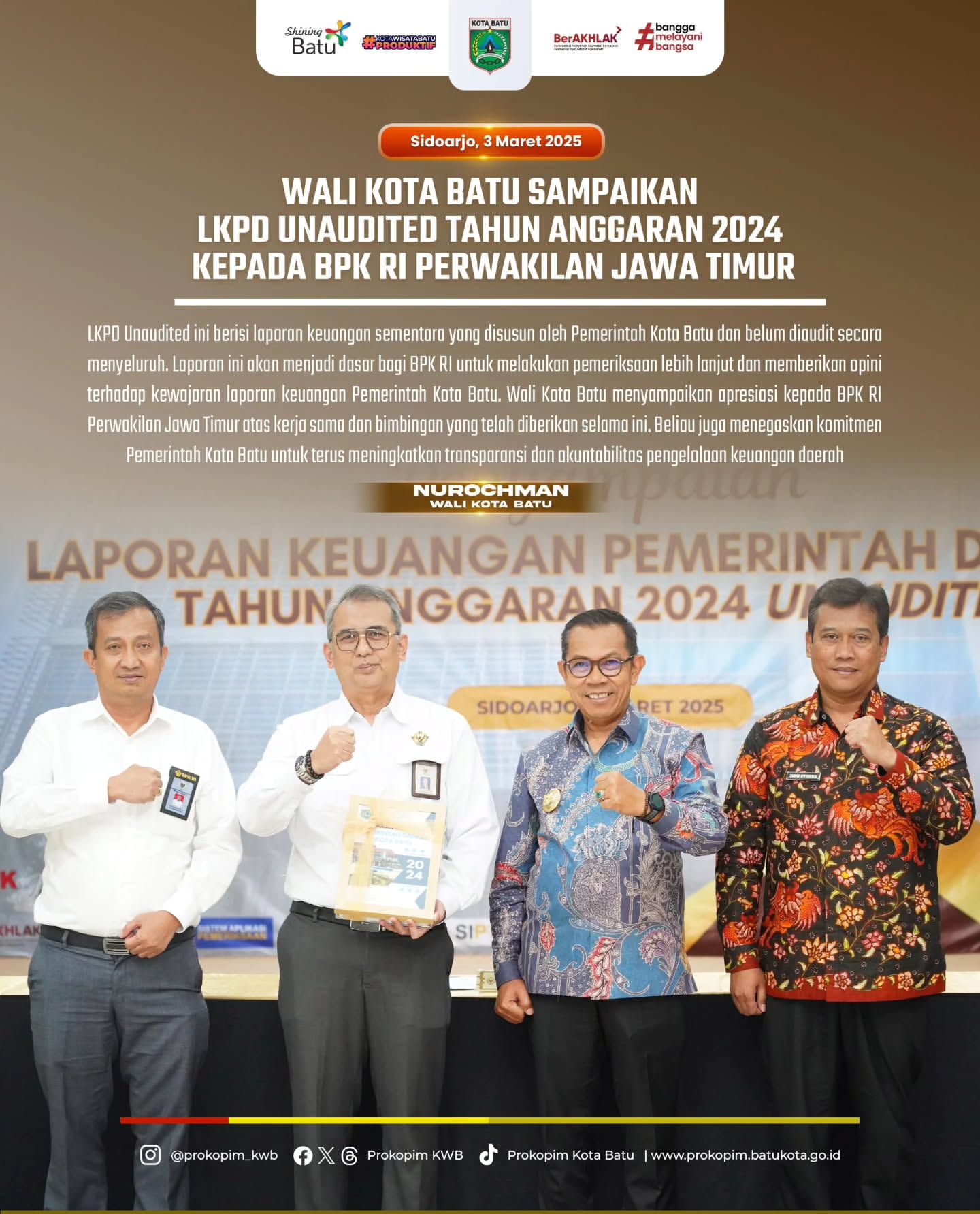 Wali Kota Batu Serahkan LKPD Unaudited Tahun Anggaran 2024 kepada BPK RI