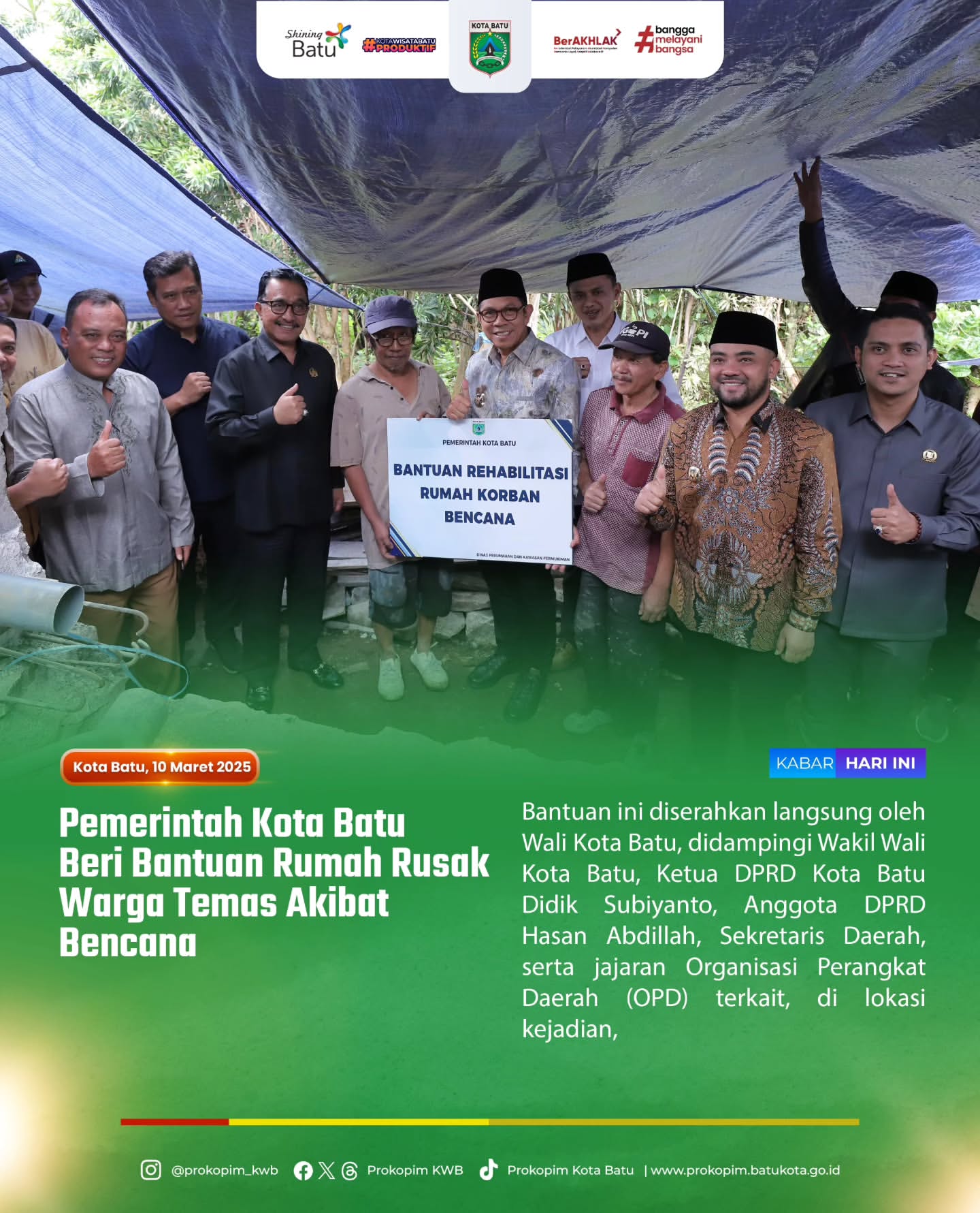Pemerintah Kota Batu Berikan Bantuan Rehabilitasi Rumah Warga Temas